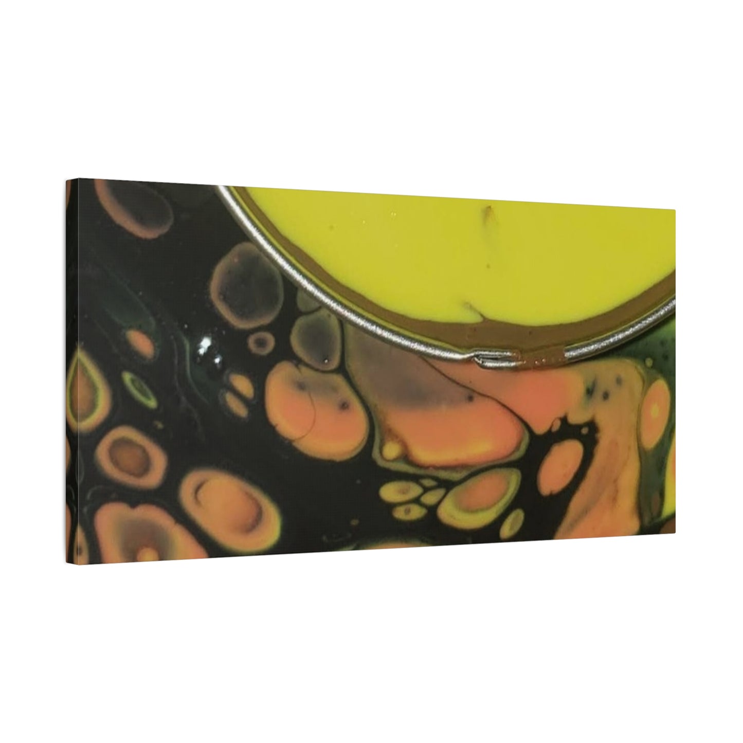 Abstract Fluid Art Canvas Print — Yellow & Black Cell Pour