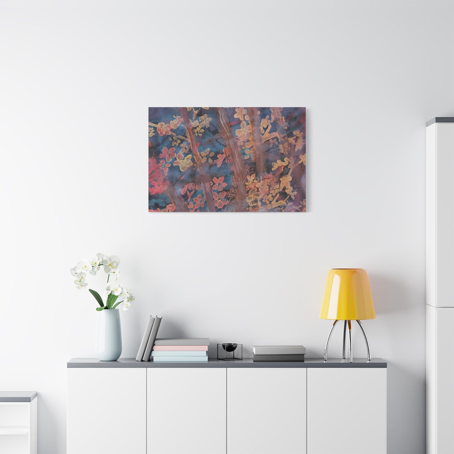Abstract Floral Canvas Print — Moody Pink & Blue Stretched Wall Art