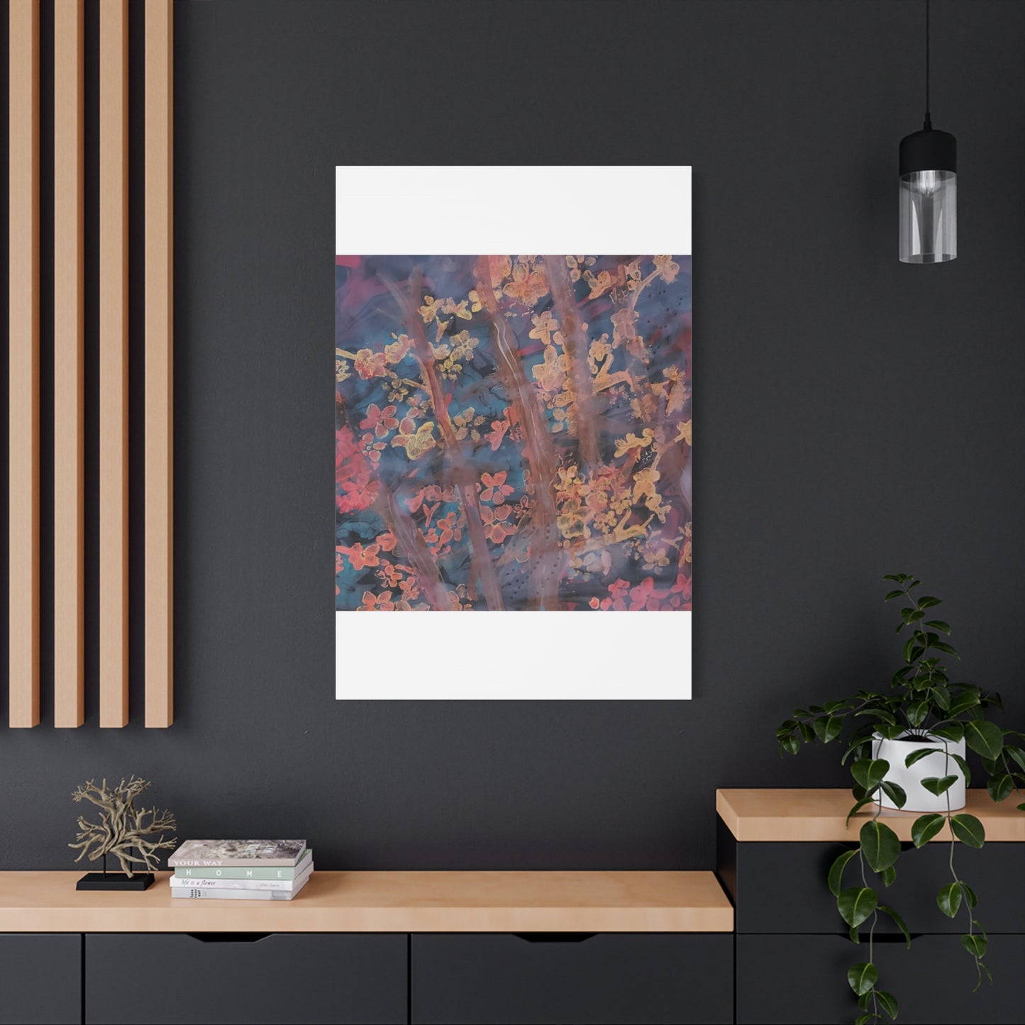 Abstract Floral Canvas Print — Moody Pink & Blue Stretched Wall Art