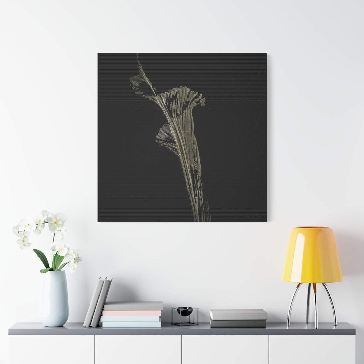 Calla Lilly - Minimalist Botanical Canvas Print — Monochrome Flower Art on Black Matte