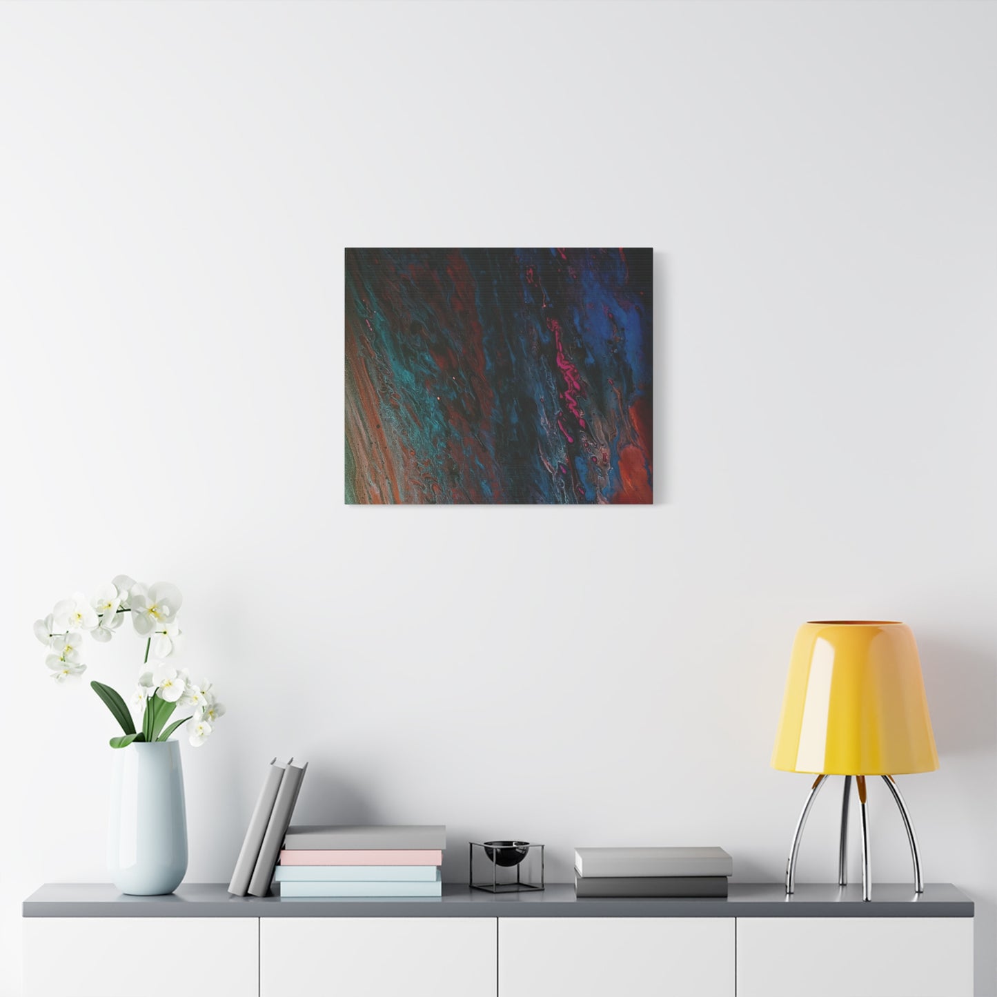 Abstract Fluid Art Canvas Wall Art - Jupiter pour — Vibrant Ocean Night Matte Stretched Canvas