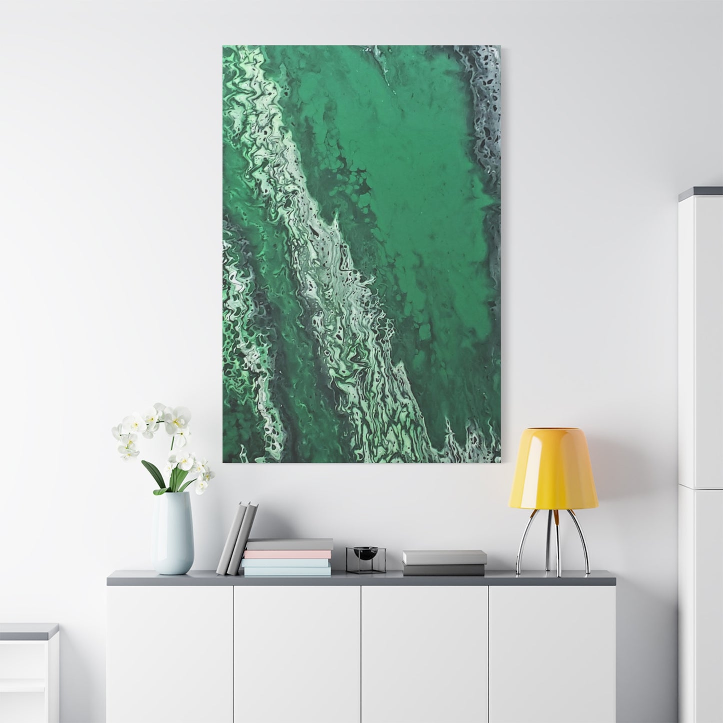 Emerald Wave Abstract Canvas Print — Matte Stretched Wall Art