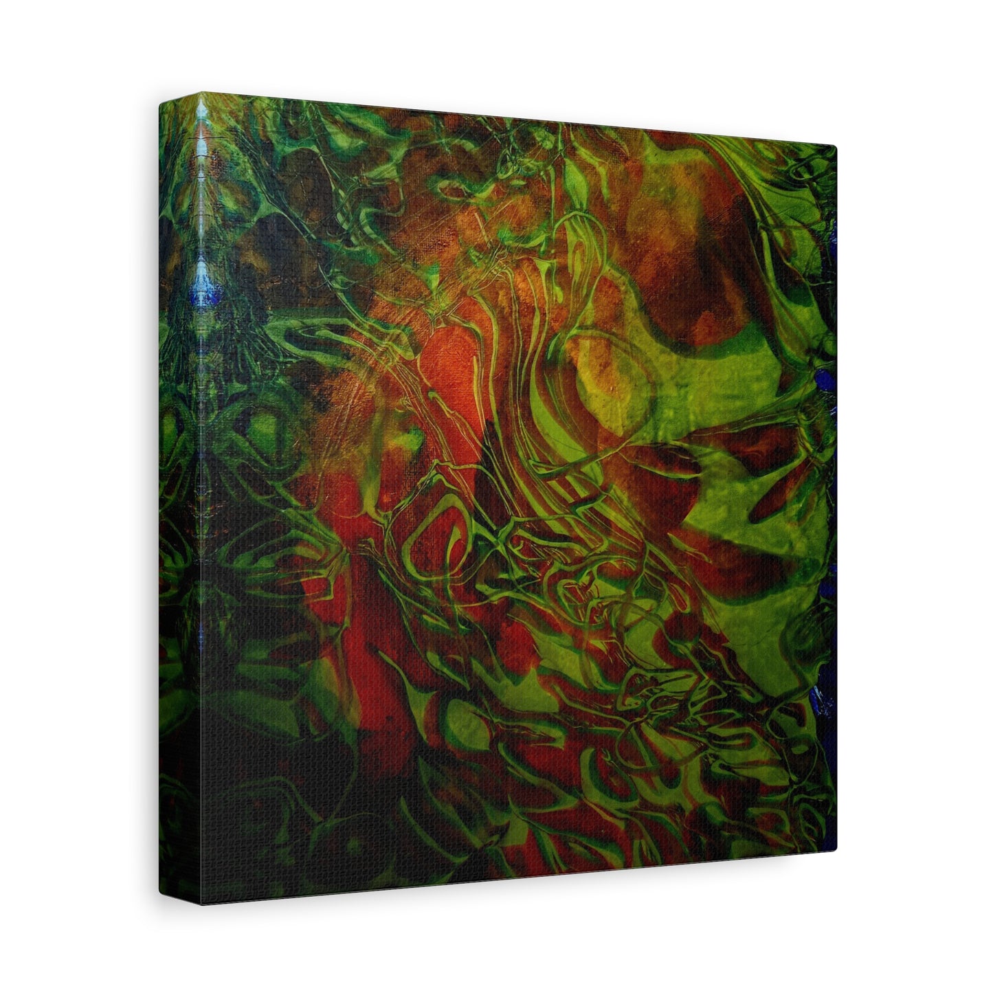 Abstract Green & Red Fluid Art Canvas Print