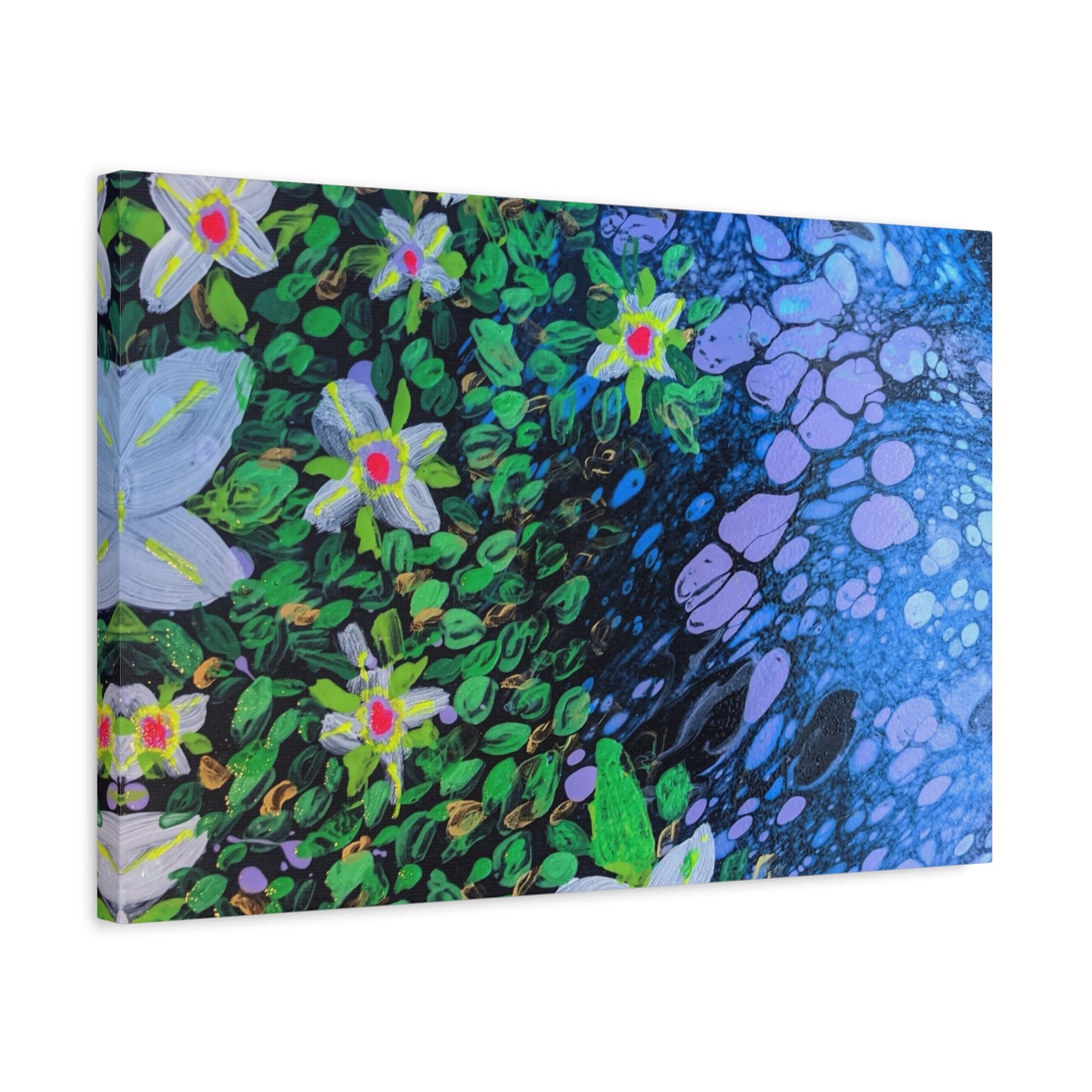Floetrol&Flowers -  Reef Matte Canvas Wall Art — Blue & Green Abstract Flower Painting