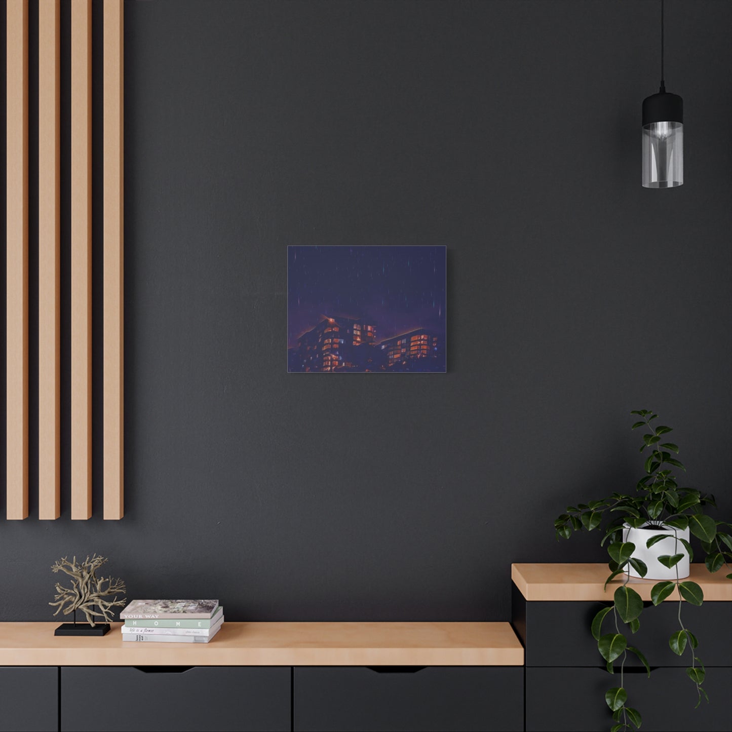 Neon Percipitation @ night - Canvas Print — Moody Urban Wall Art