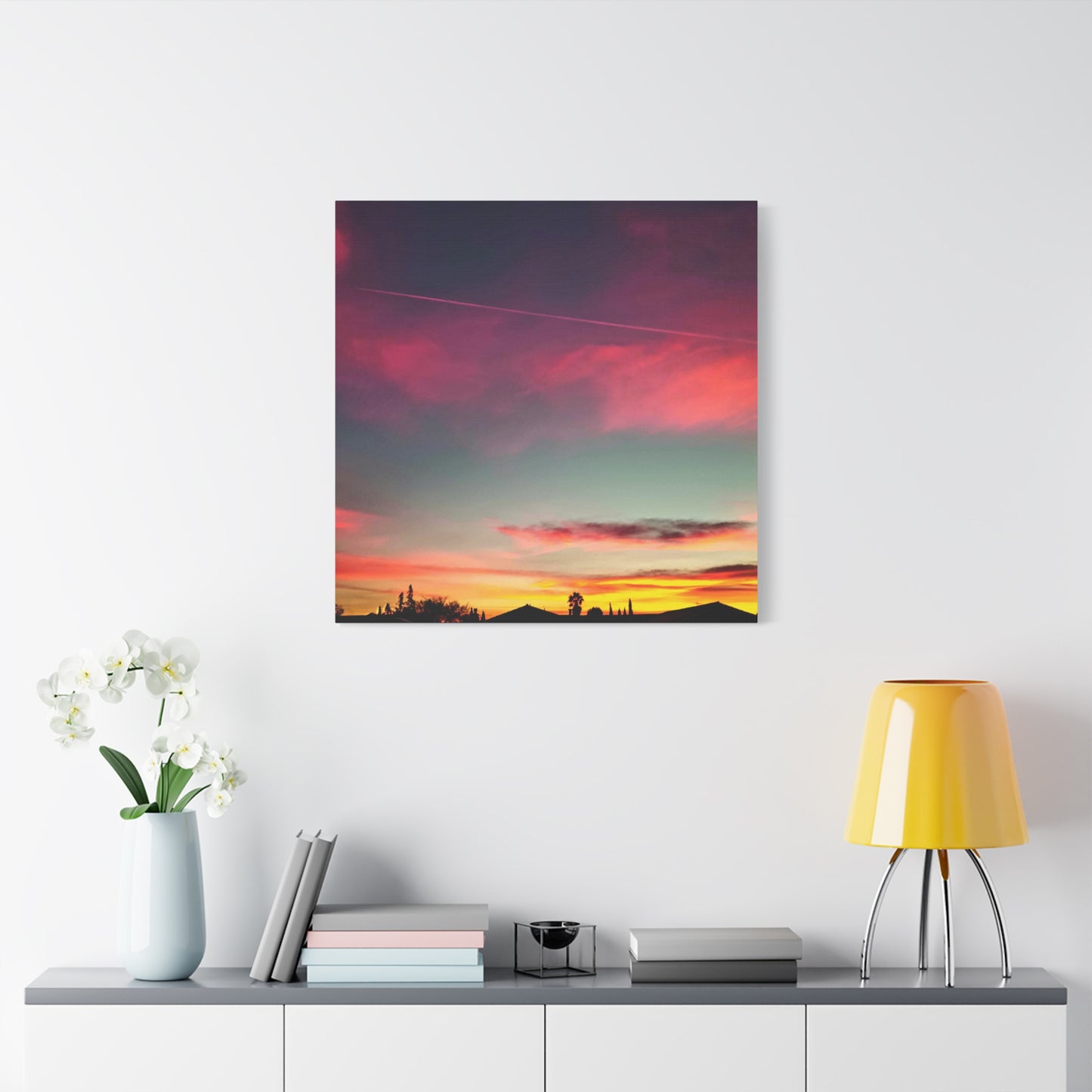 pink sky at morning - Horizon Matte Canvas Print — Vibrant Pink & Teal Sky Wall Art, Stretched 1.25"
