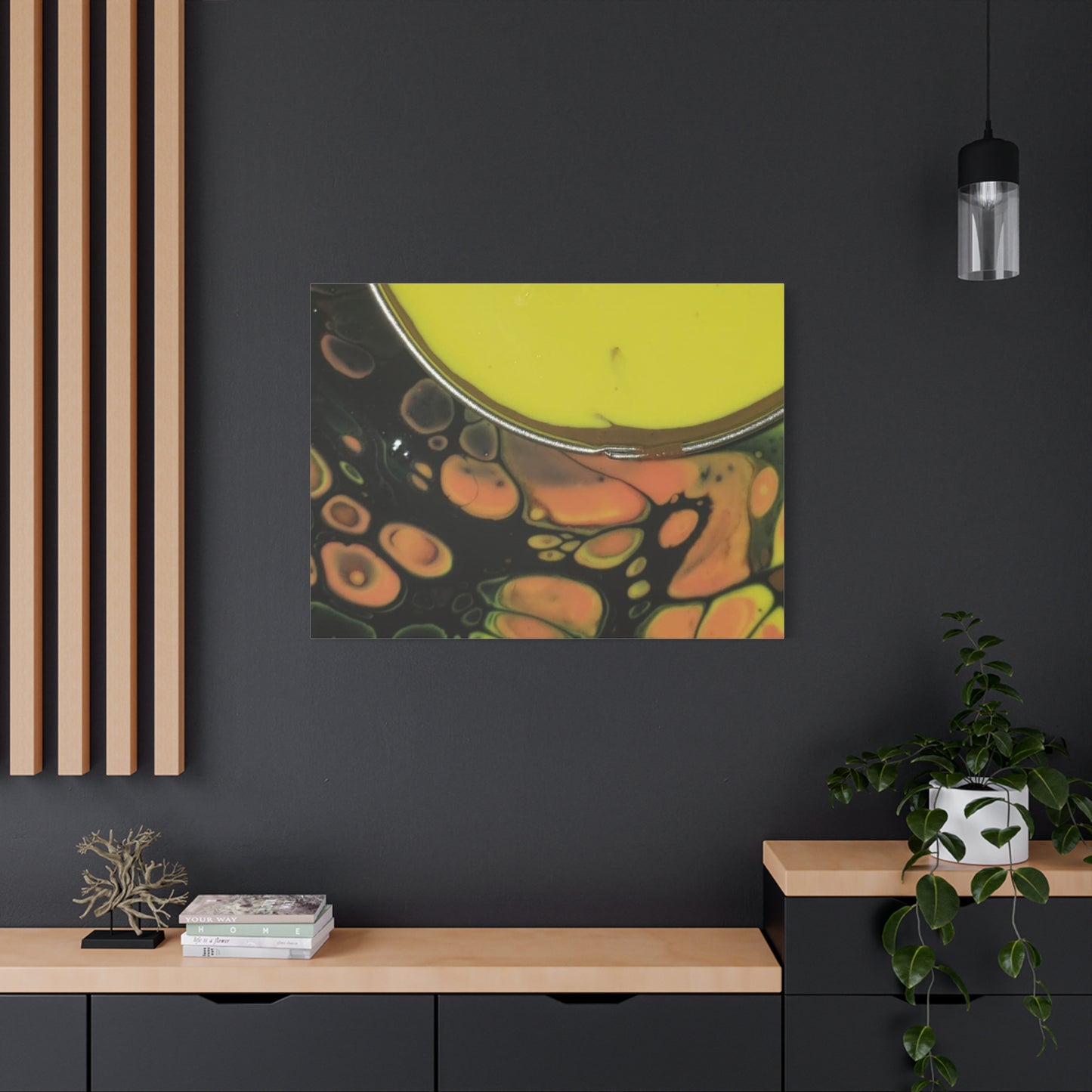 Abstract Fluid Art Canvas Print — Yellow & Black Cell Pour