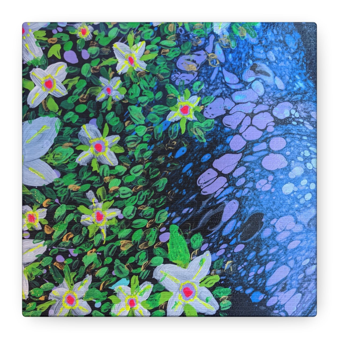 Floetrol&Flowers -  Reef Matte Canvas Wall Art — Blue & Green Abstract Flower Painting