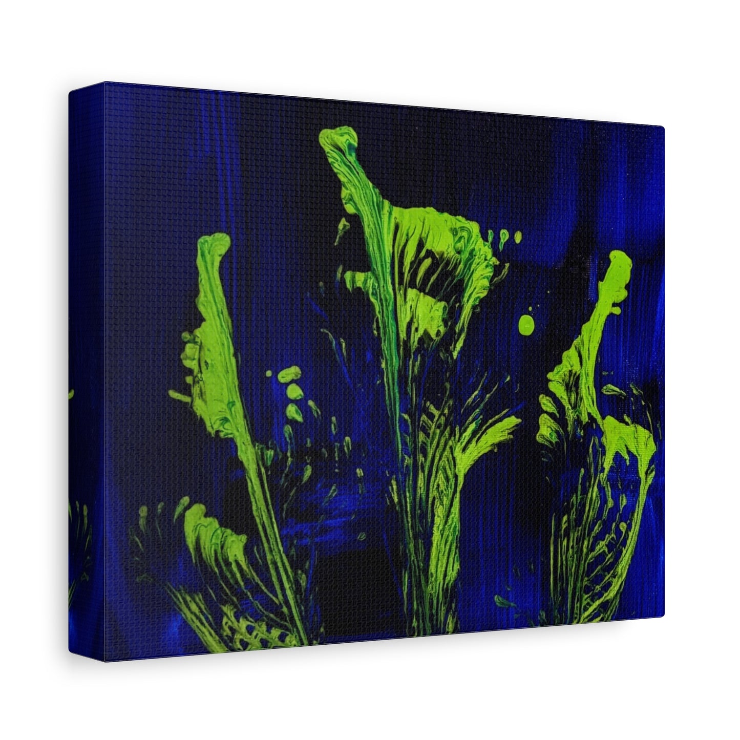 calla_lillies_pt.2 - Neon Floral Abstract Canvas Print — Blue & Lime Stretched Wall Art