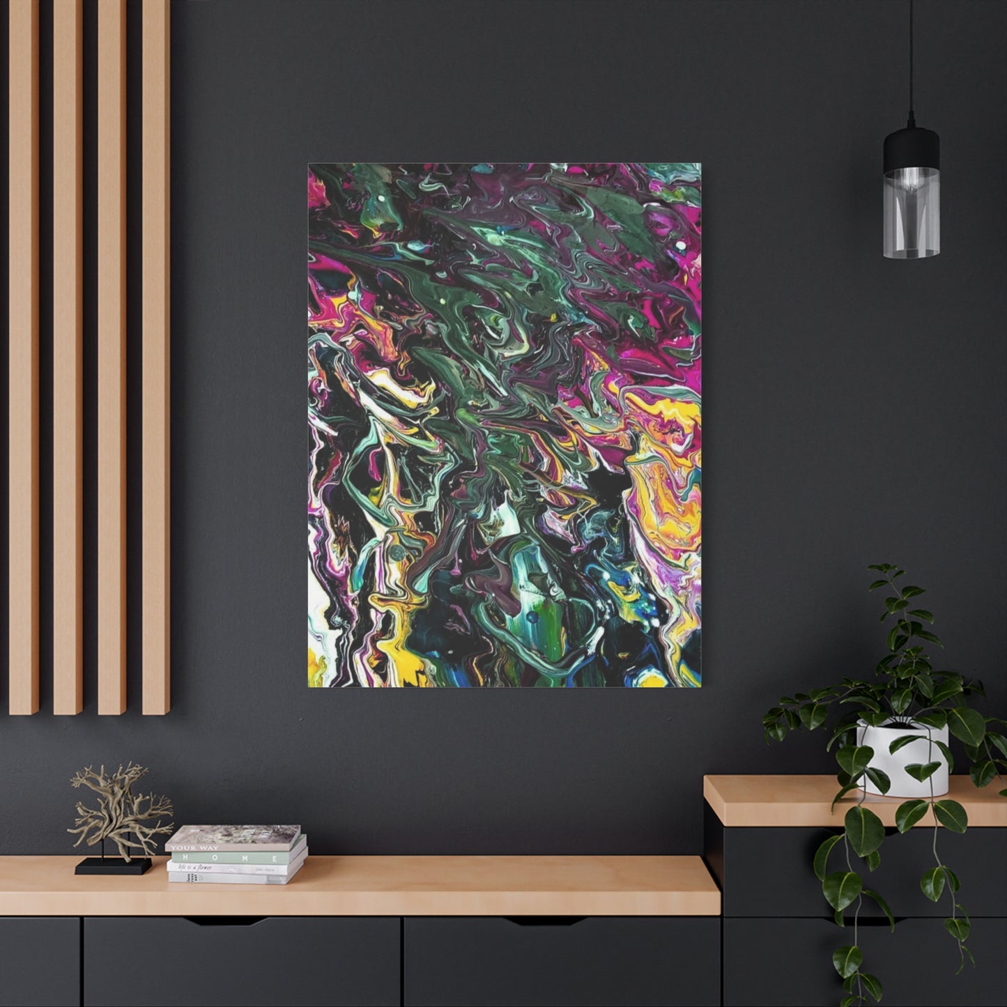 chaos in the garden - Abstract Fluid Art Matte Canvas Print - Colorful Swirl Wall Art
