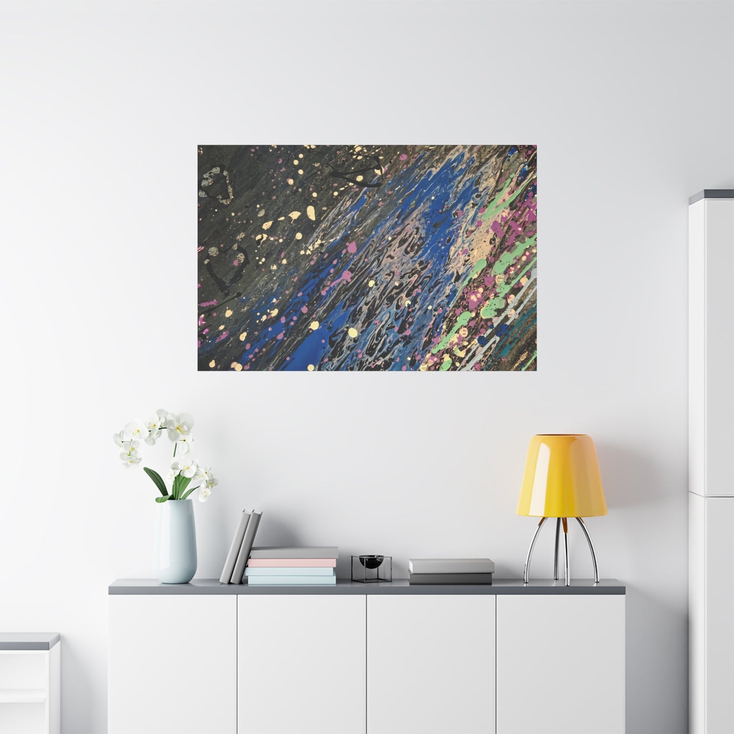 Abstract Splatter Matte Canvas Print — Colorful Fluid Art Wall Decor, Stretched 1.25"