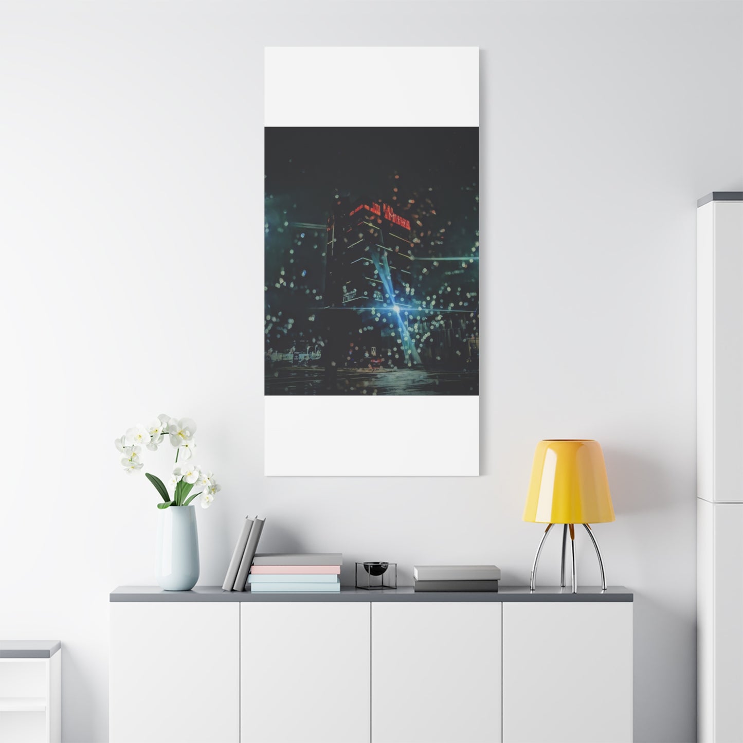 matrix @night Canvas Print — Moody Rainy Urban Wall Art (Matte Stretched)