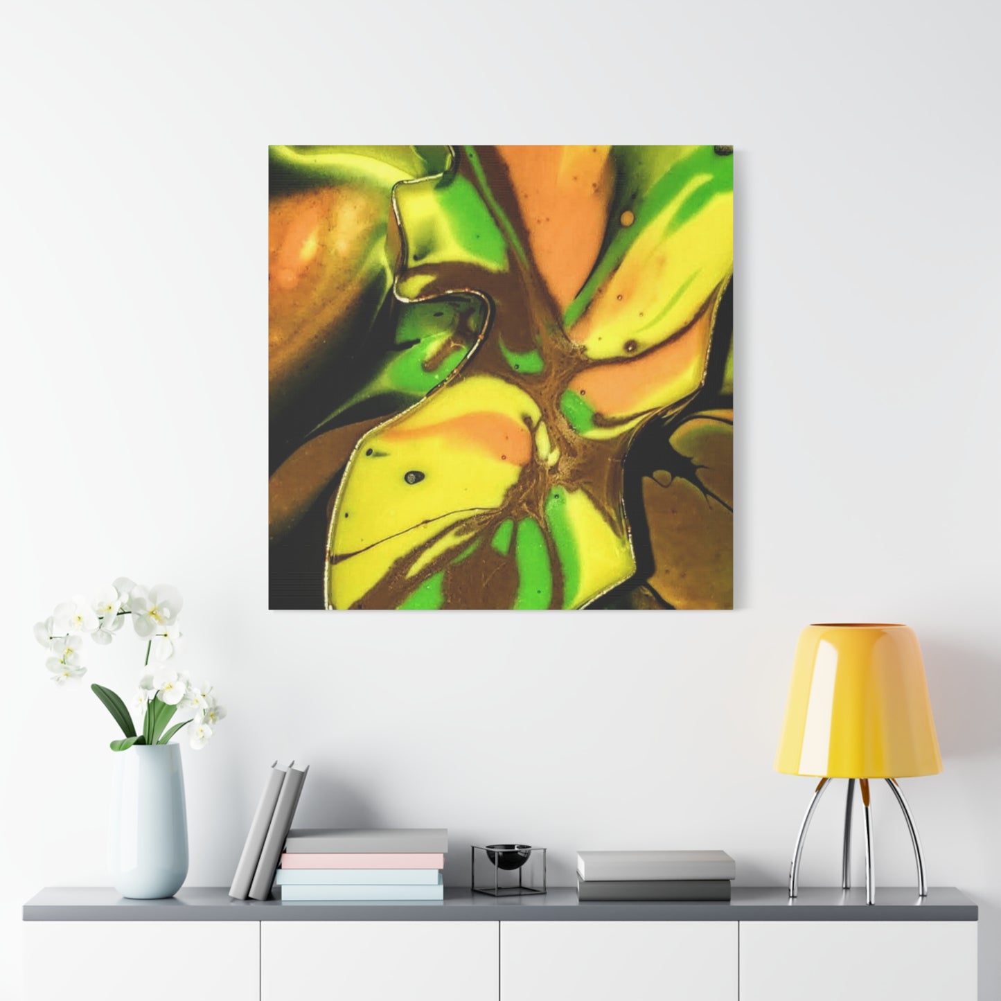 Abstract Green & Gold Fluid Art Matte Canvas Print (Stretched)