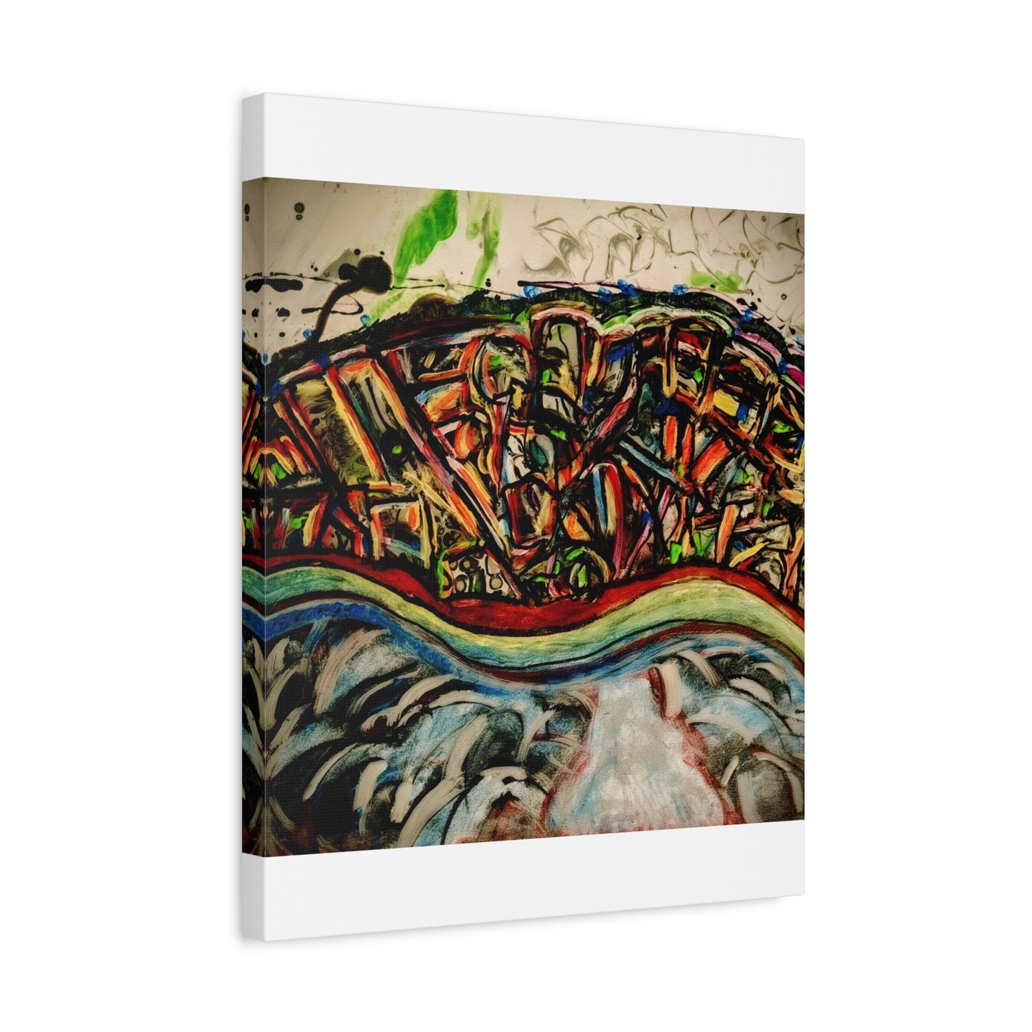 Acrylic_inequalities - Abstract Coastal Cityscape Canvas — Vibrant Ocean Wave Wall Art