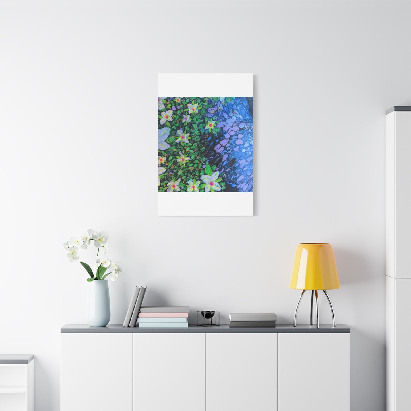 Floetrol&Flowers -  Reef Matte Canvas Wall Art — Blue & Green Abstract Flower Painting