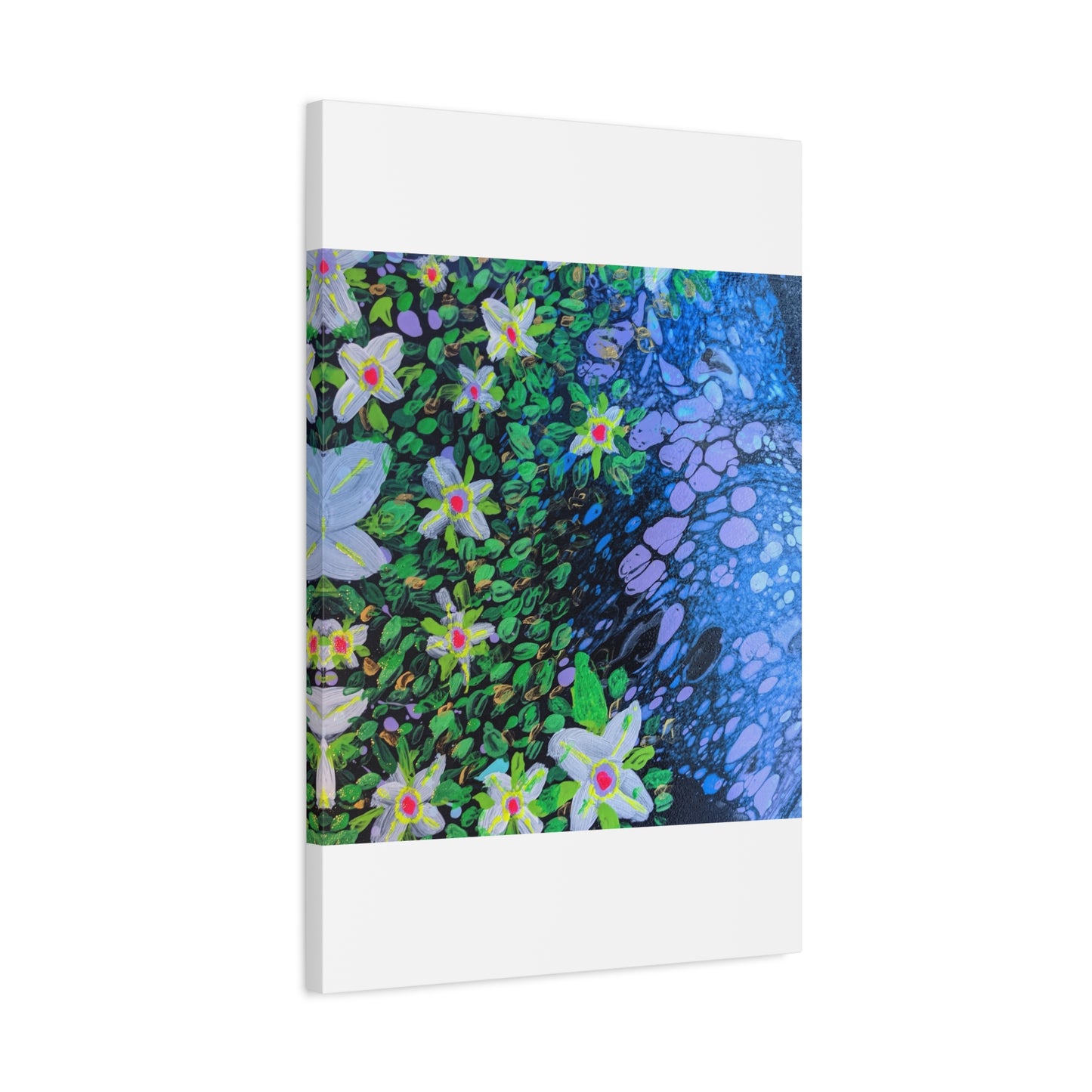 Floetrol&Flowers -  Reef Matte Canvas Wall Art — Blue & Green Abstract Flower Painting
