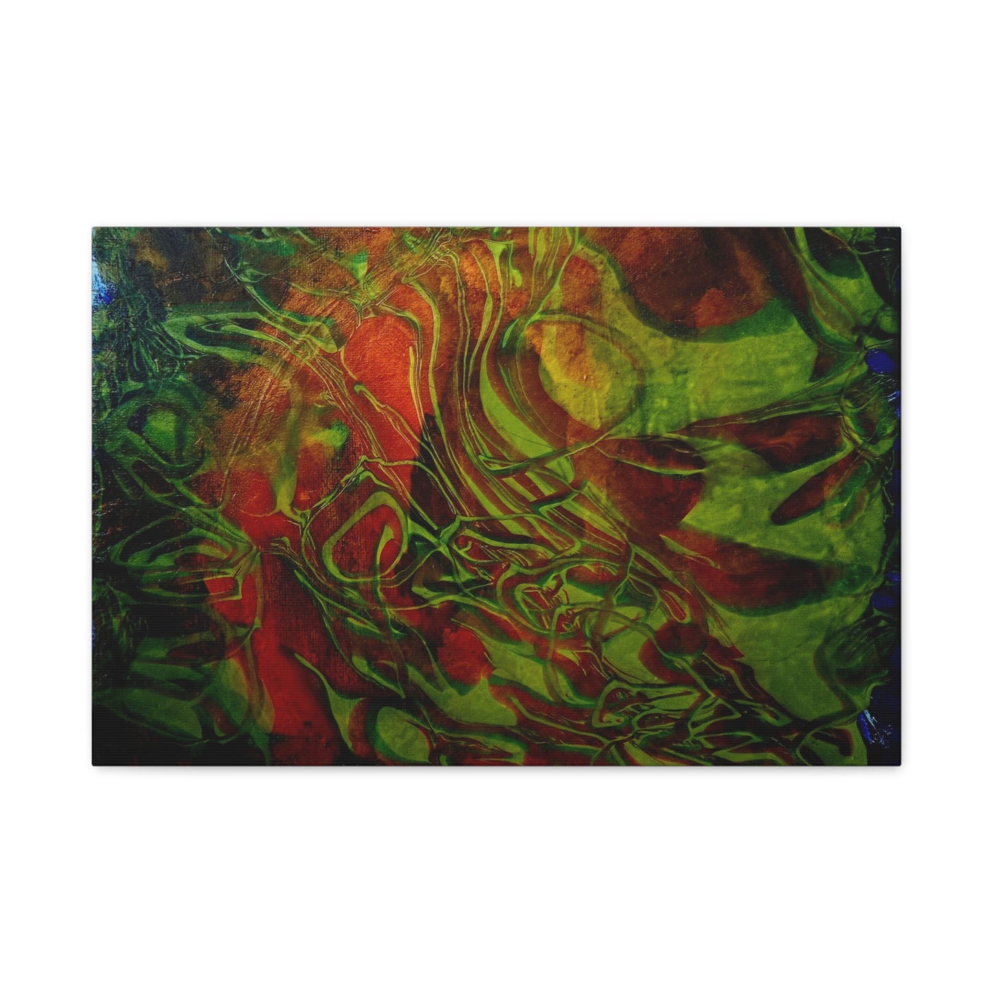 Abstract Green & Red Fluid Art Canvas Print