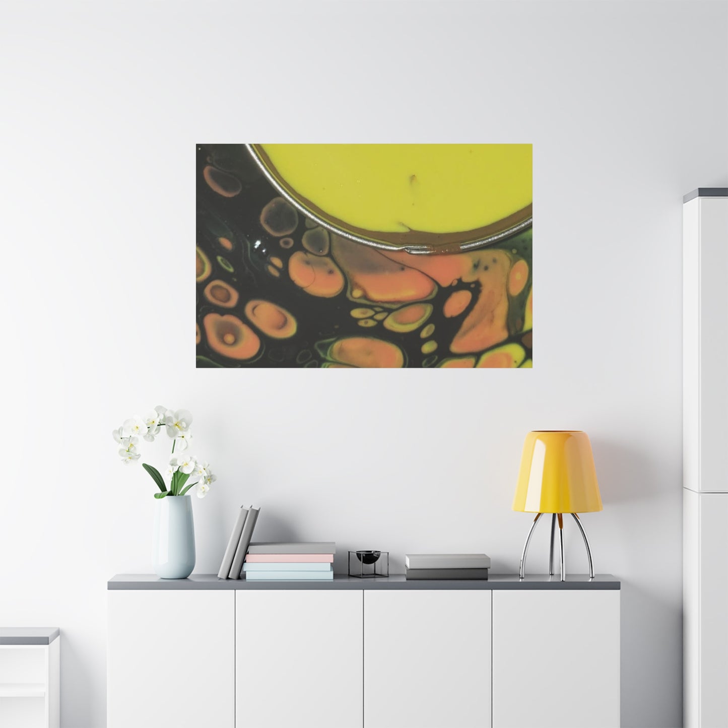 Abstract Fluid Art Canvas Print — Yellow & Black Cell Pour