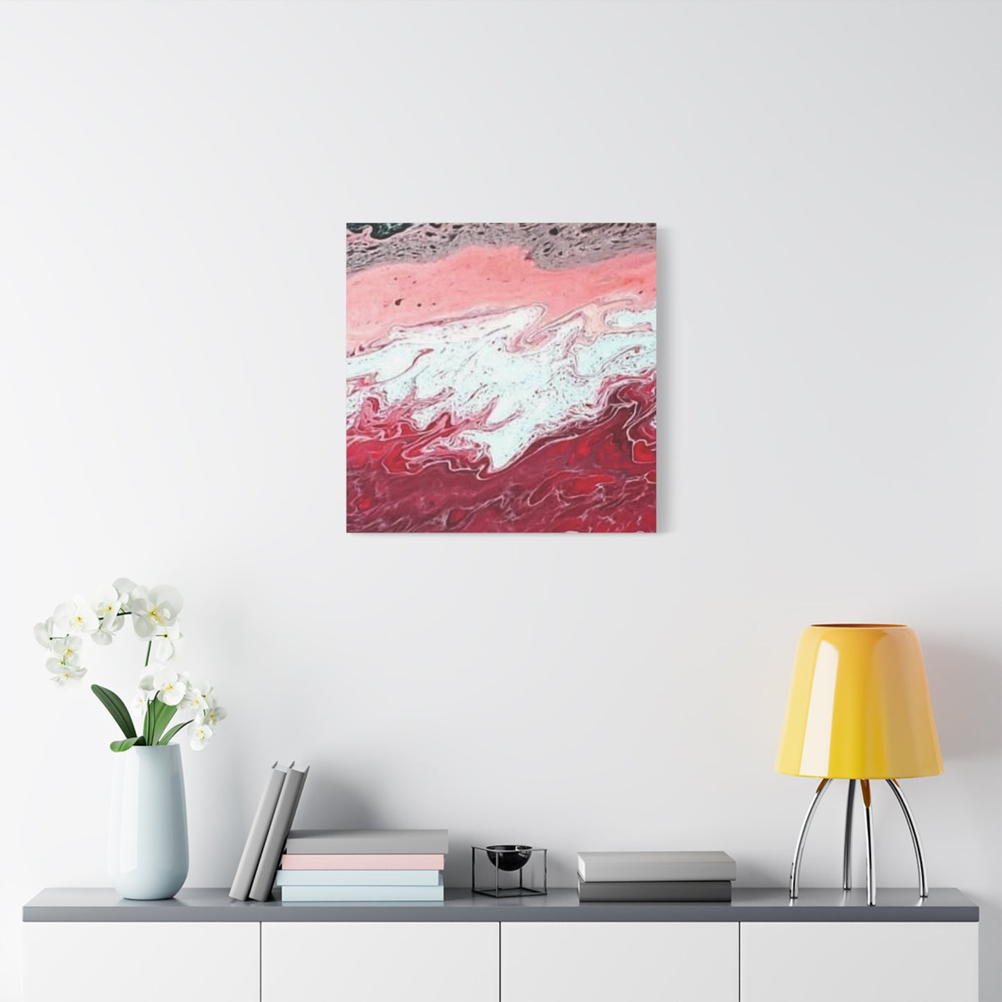 Abstract Pink & Red Fluid Art Canvas — Matte Stretched Wall Art