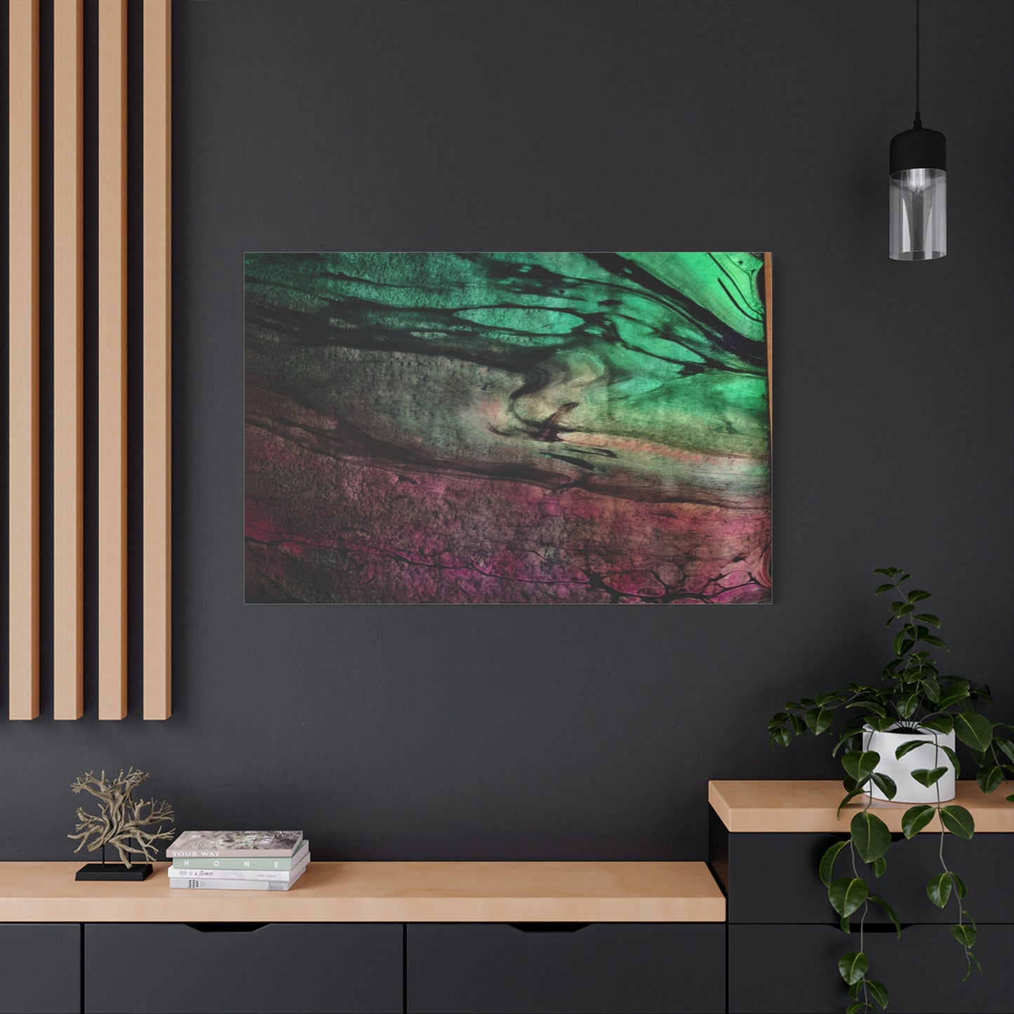 flame tempered pour - Abstract Teal & Magenta Canvas Wall Art — Matte Stretched 1.25"