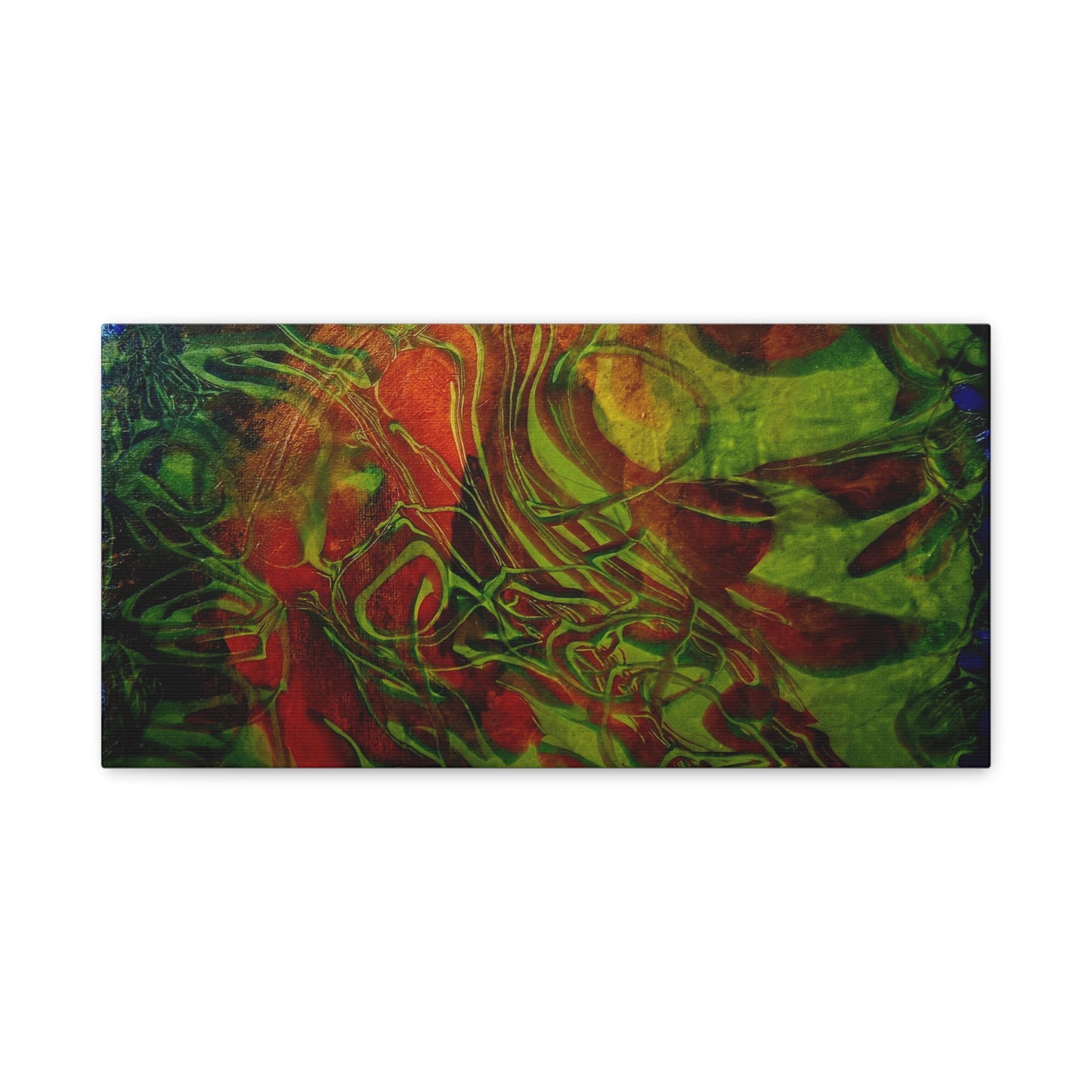Abstract Green & Red Fluid Art Canvas Print