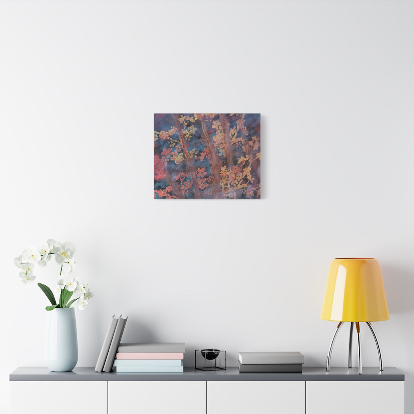 Abstract Floral Canvas Print — Moody Pink & Blue Stretched Wall Art