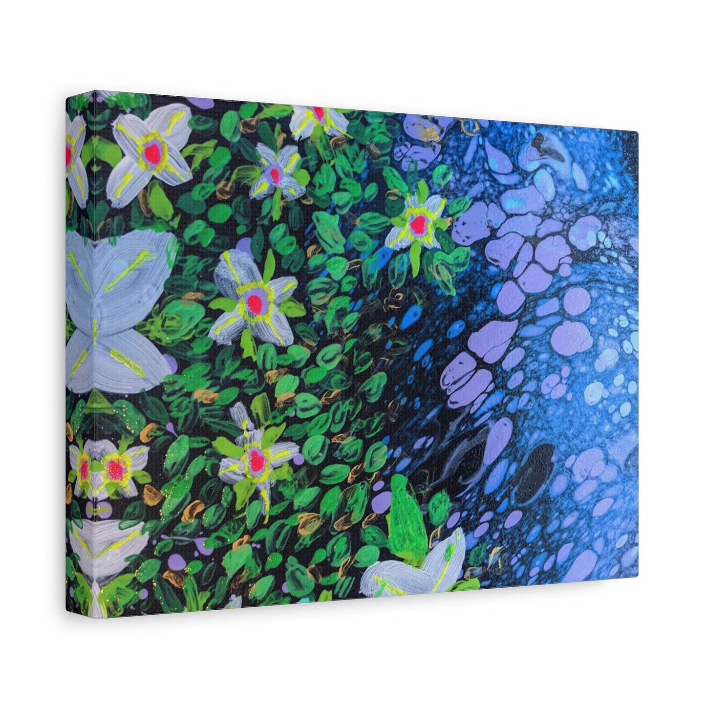 Floetrol&Flowers -  Reef Matte Canvas Wall Art — Blue & Green Abstract Flower Painting