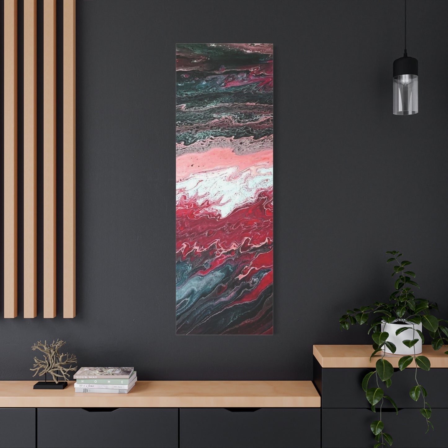 Abstract Pink & Red Fluid Art Canvas — Matte Stretched Wall Art