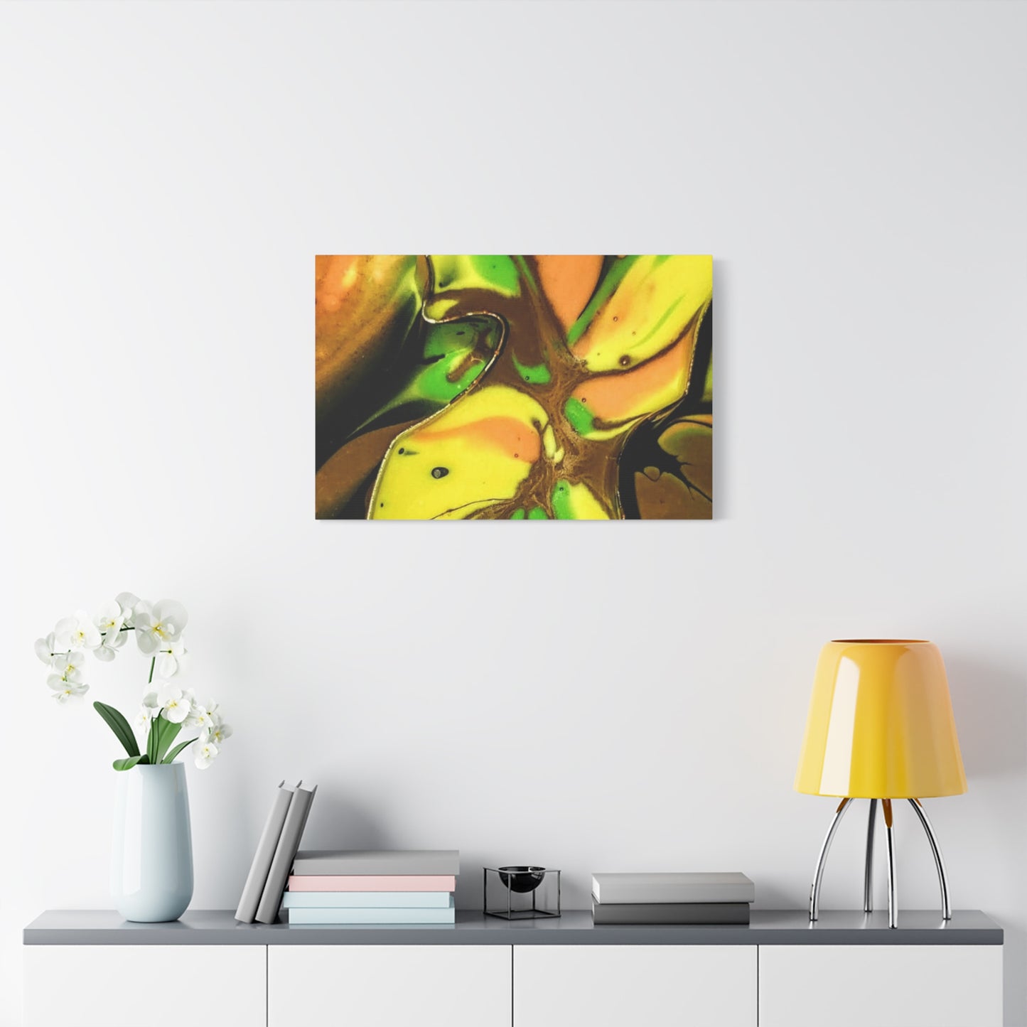 Abstract Green & Gold Fluid Art Matte Canvas Print (Stretched)