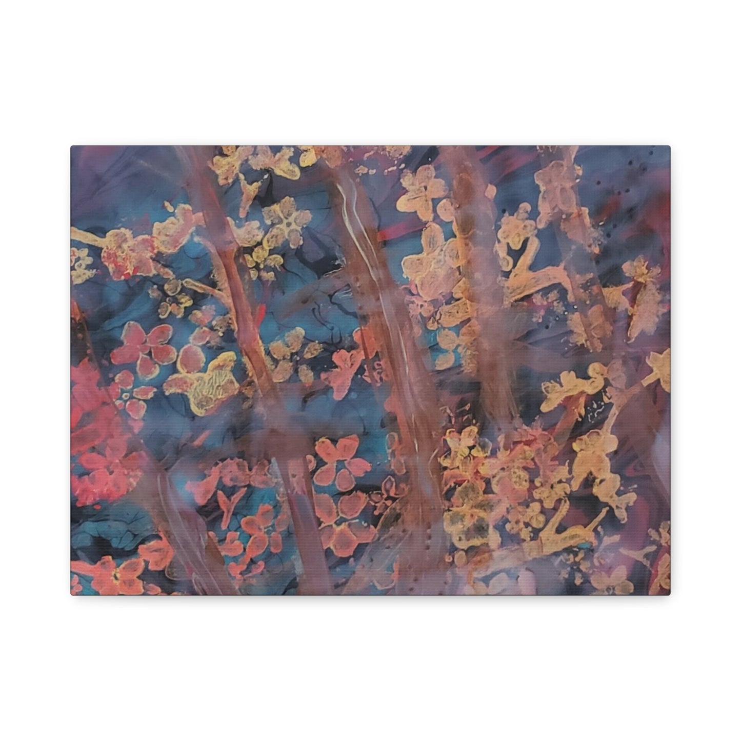Abstract Floral Canvas Print — Moody Pink & Blue Stretched Wall Art