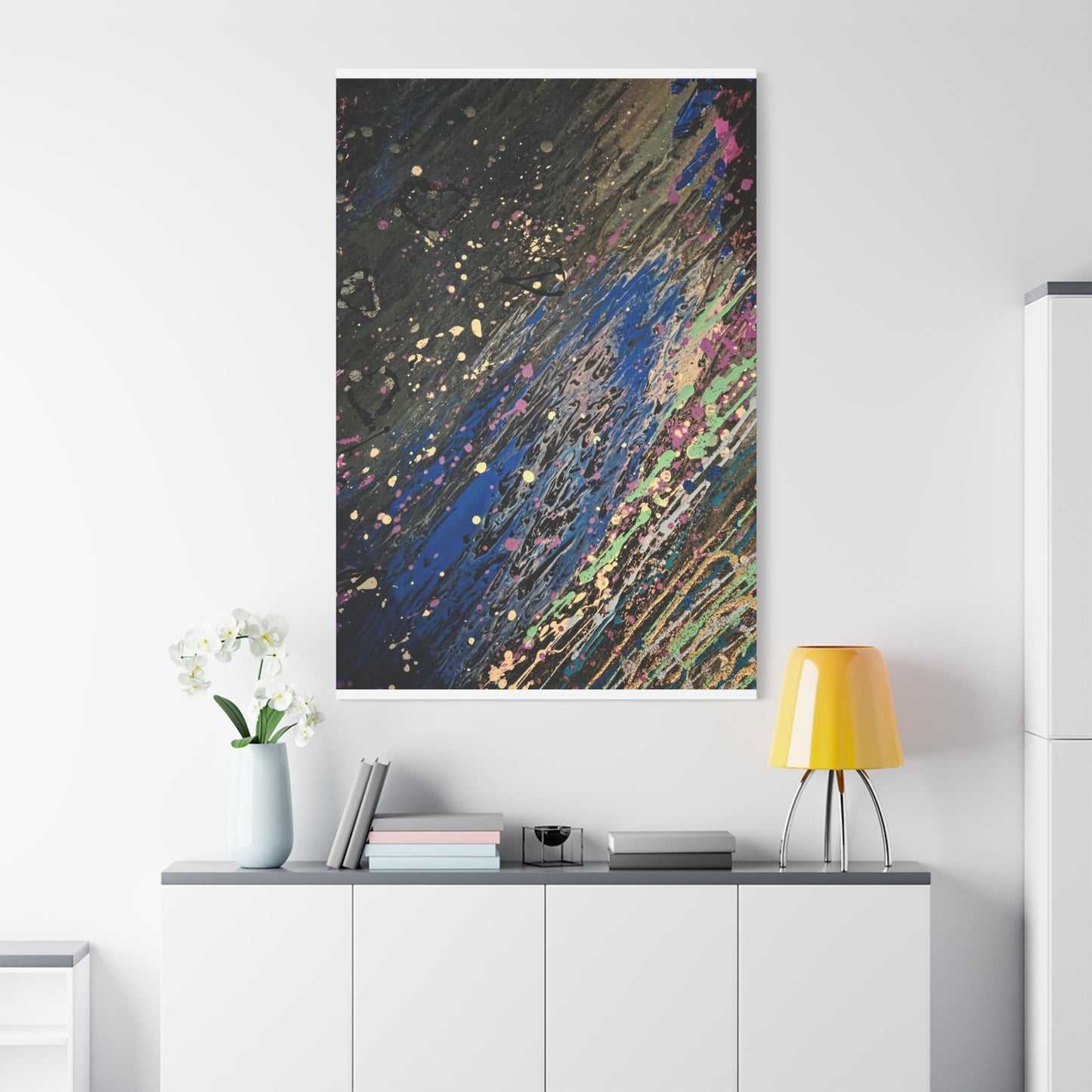 Abstract Splatter Matte Canvas Print — Colorful Fluid Art Wall Decor, Stretched 1.25"