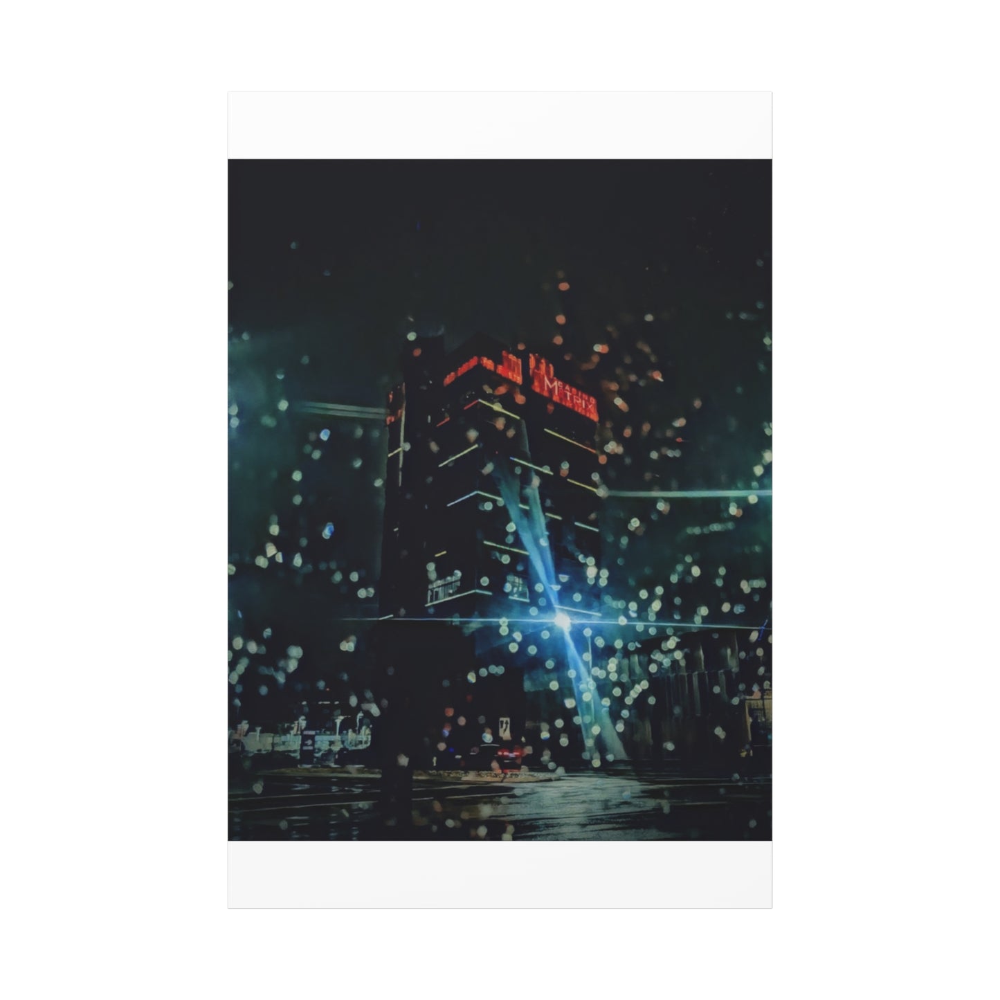 matrix @night Canvas Print — Moody Rainy Urban Wall Art (Matte Stretched)