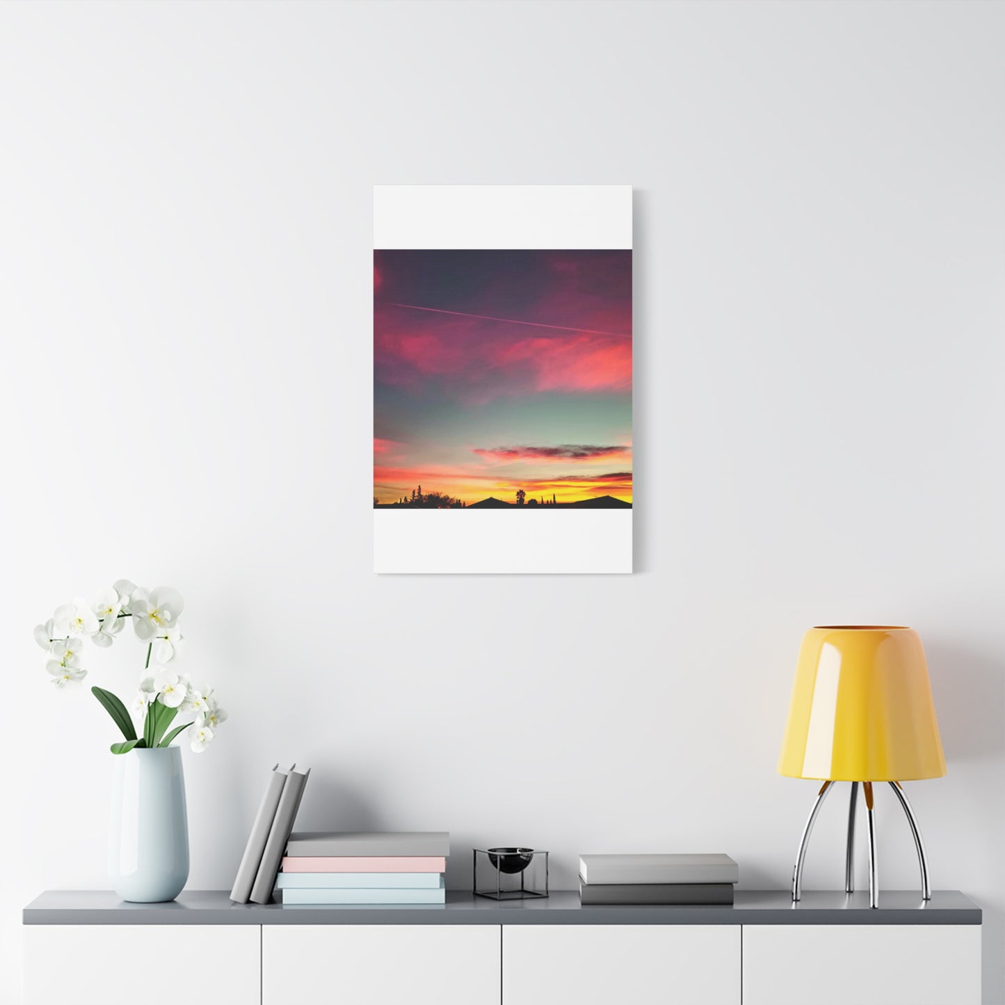 pink sky at morning - Horizon Matte Canvas Print — Vibrant Pink & Teal Sky Wall Art, Stretched 1.25"