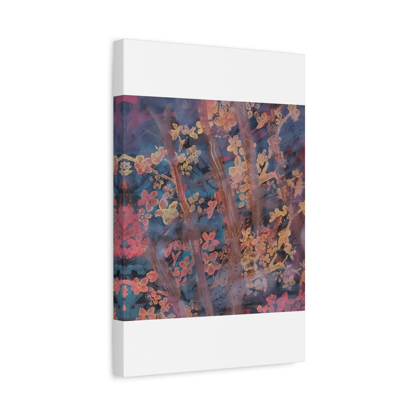 Abstract Floral Canvas Print — Moody Pink & Blue Stretched Wall Art