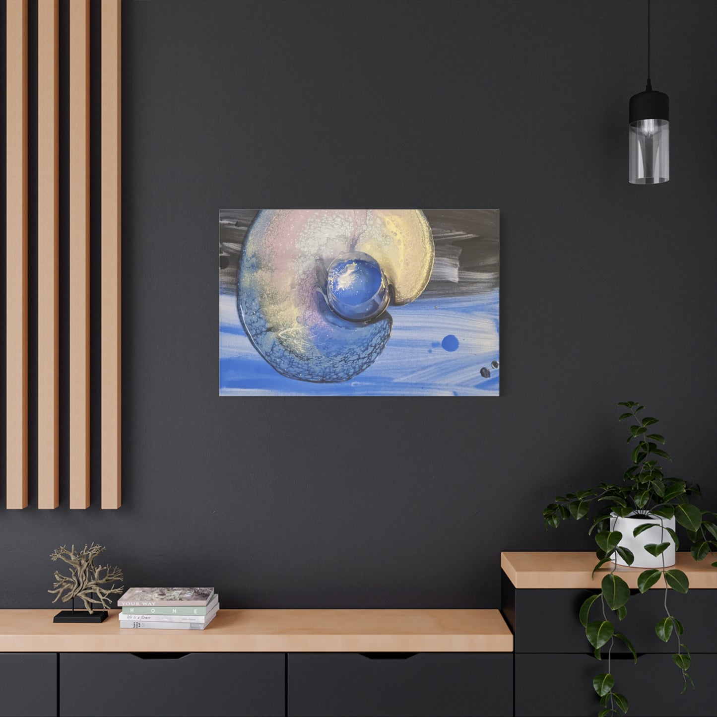 the nautilus - Abstract Blue Spiral Matte Canvas Art - Nautical Coastal Wall Decor