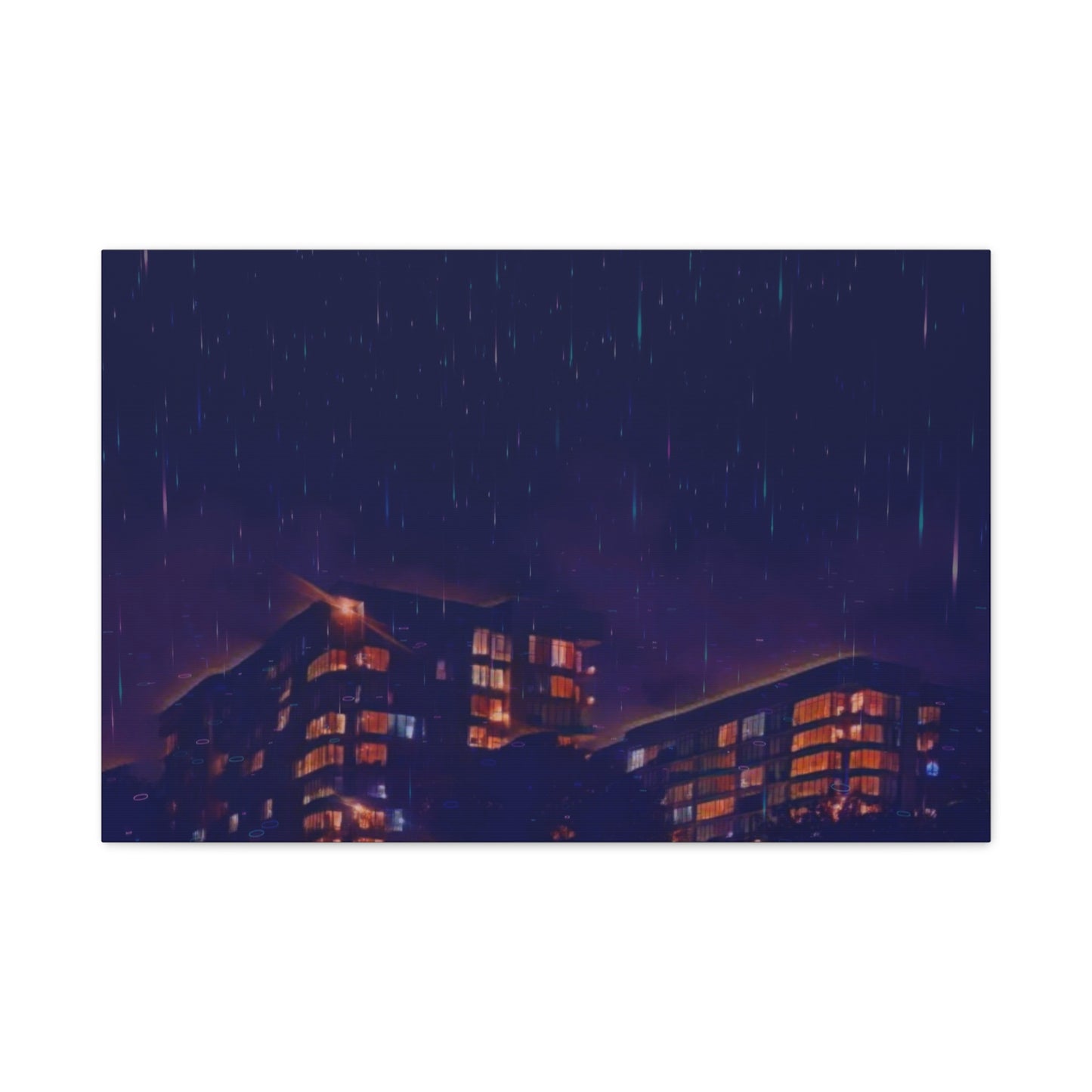 Neon Percipitation @ night - Canvas Print — Moody Urban Wall Art