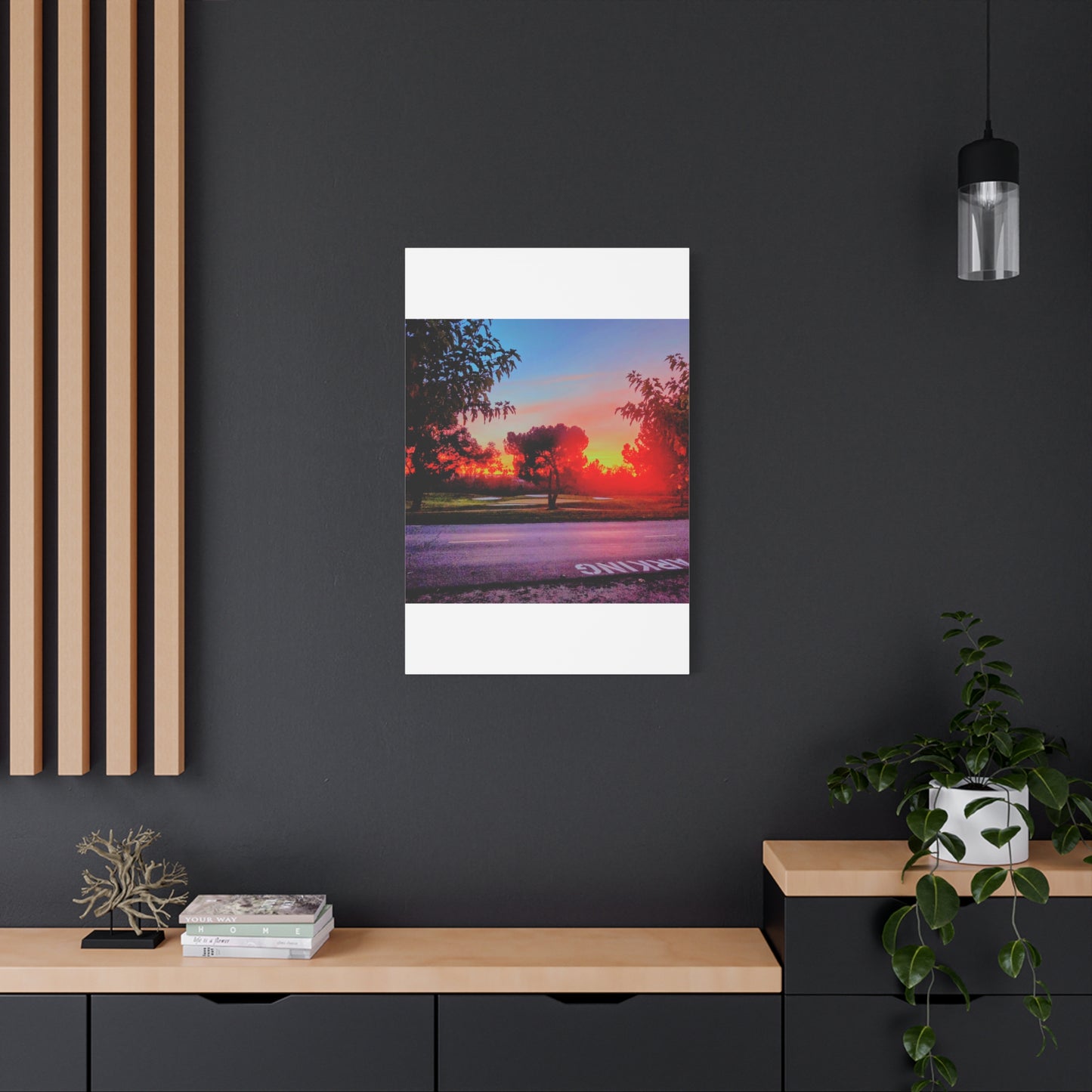 4th green @muni - Sunset Park Matte Canvas Print — Vibrant Red & Orange Landscape Wall Art
