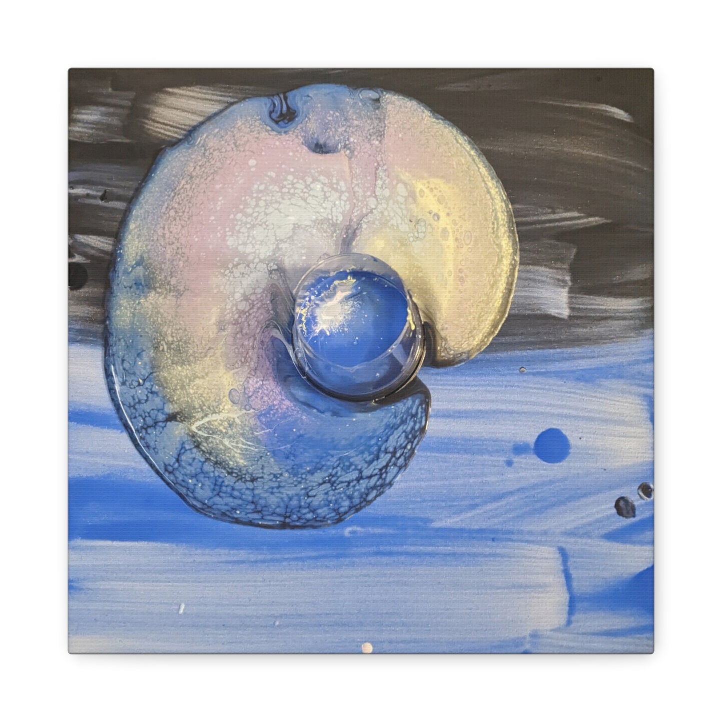 the nautilus - Abstract Blue Spiral Matte Canvas Art - Nautical Coastal Wall Decor
