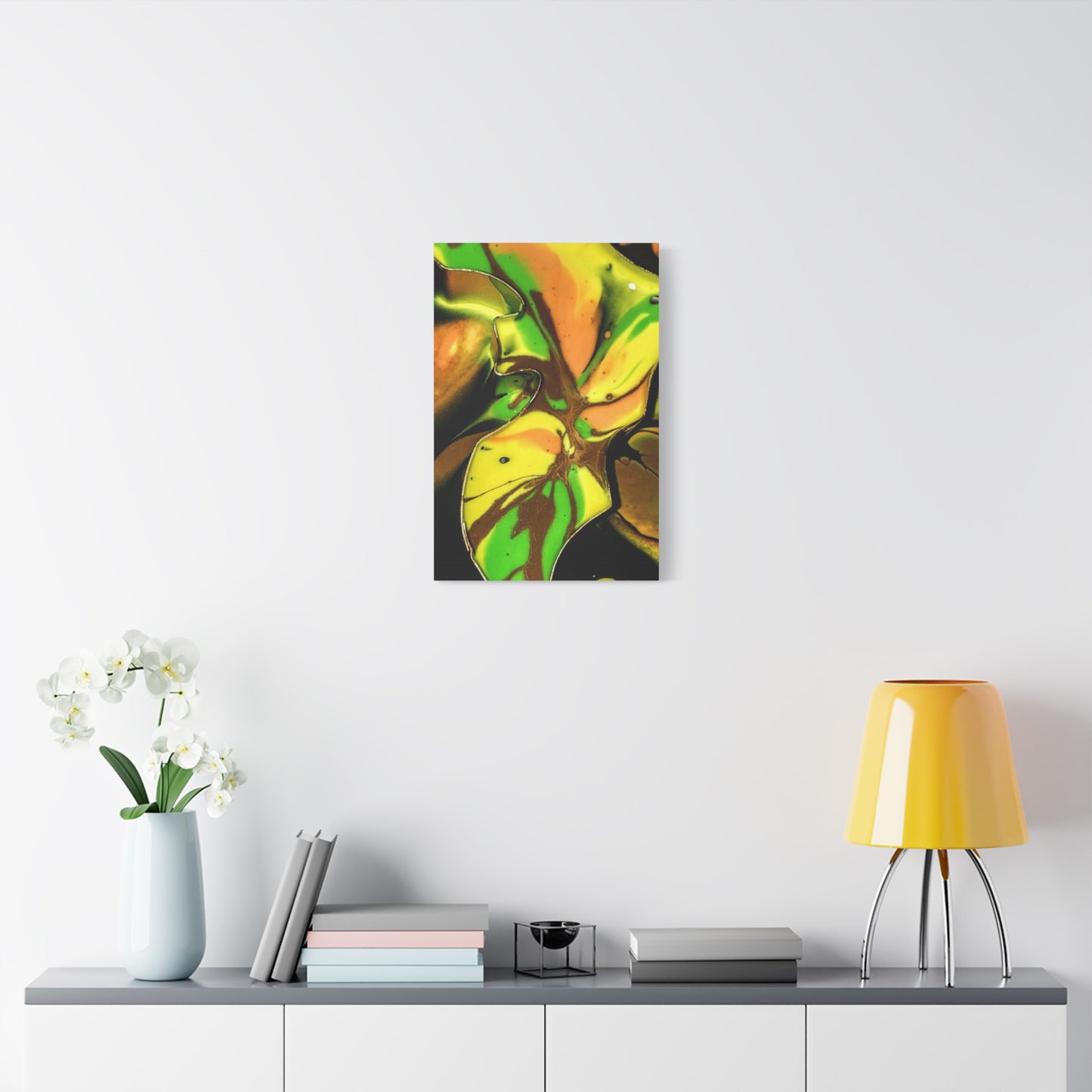 Abstract Green & Gold Fluid Art Matte Canvas Print (Stretched)