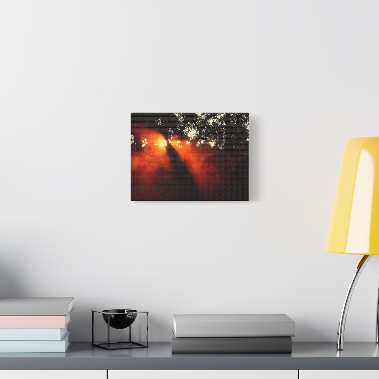 Sunset Forest Matte Canvas Wall Art — Dramatic Orange Light Photography