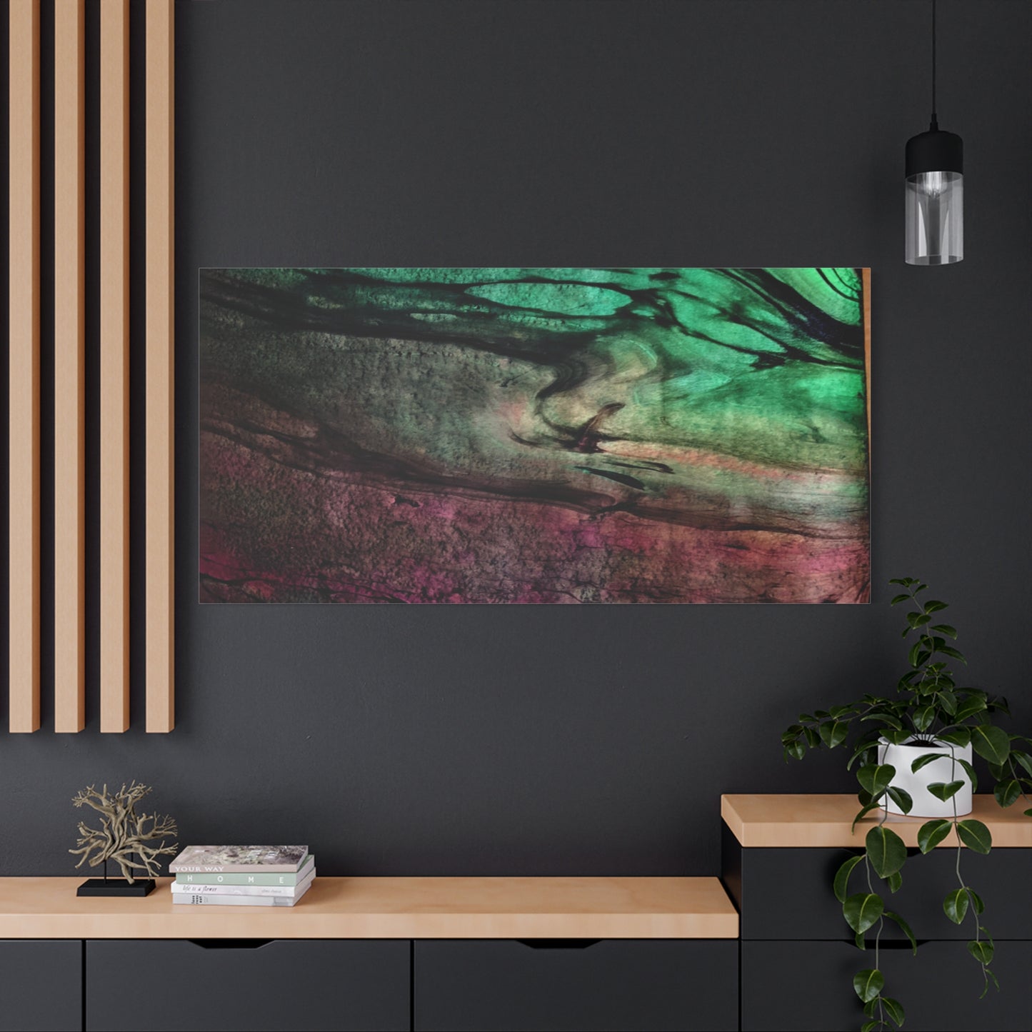 flame tempered pour - Abstract Teal & Magenta Canvas Wall Art — Matte Stretched 1.25"