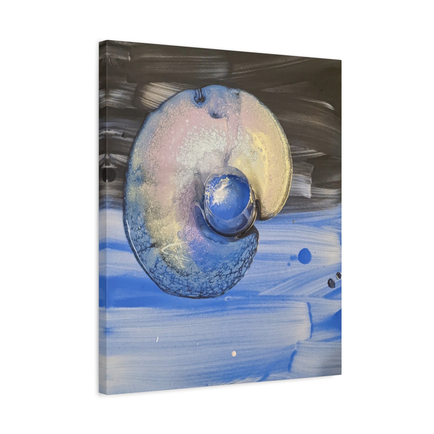the nautilus - Abstract Blue Spiral Matte Canvas Art - Nautical Coastal Wall Decor