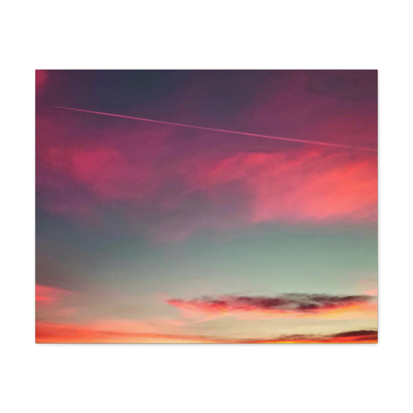 pink sky at morning - Horizon Matte Canvas Print — Vibrant Pink & Teal Sky Wall Art, Stretched 1.25"