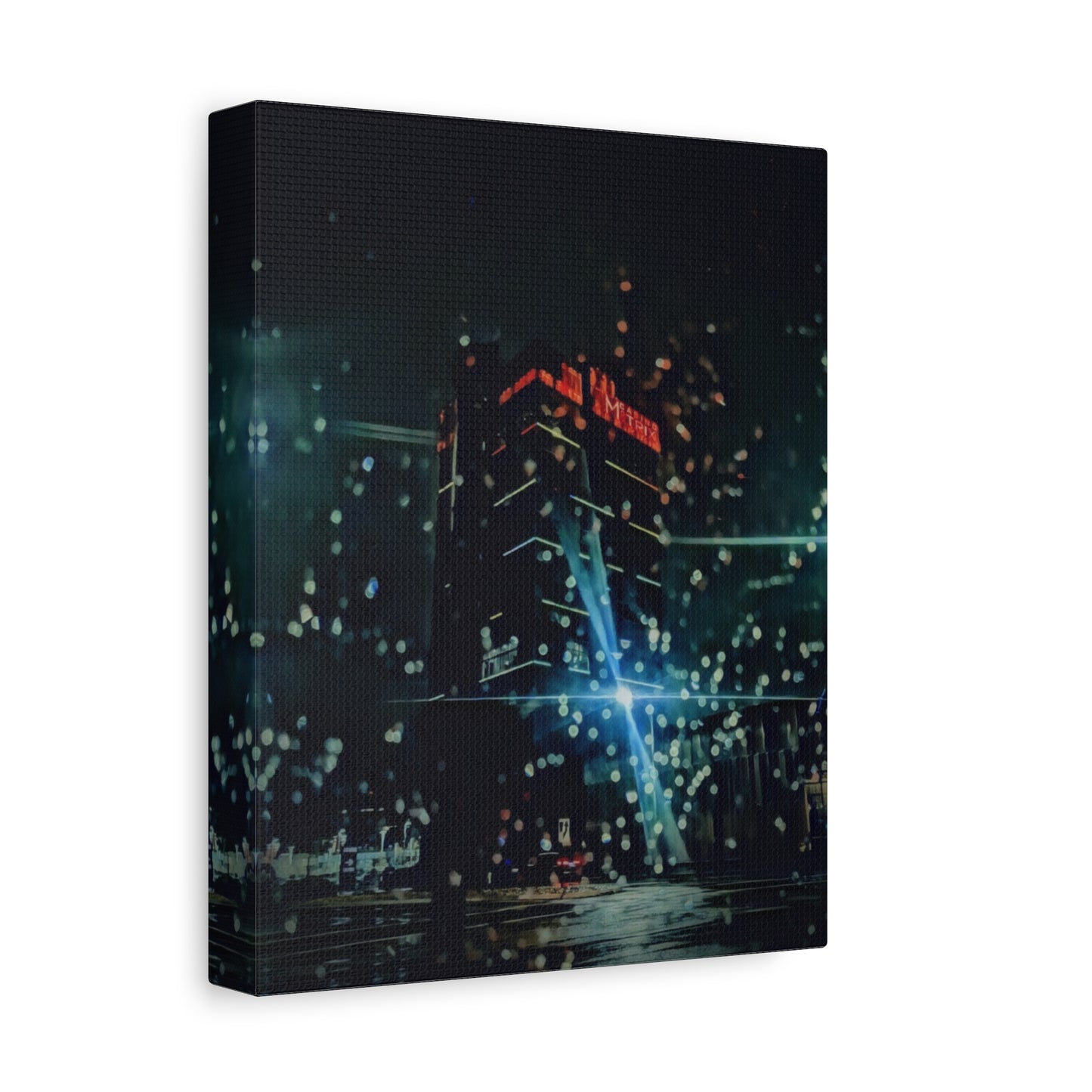matrix @night Canvas Print — Moody Rainy Urban Wall Art (Matte Stretched)