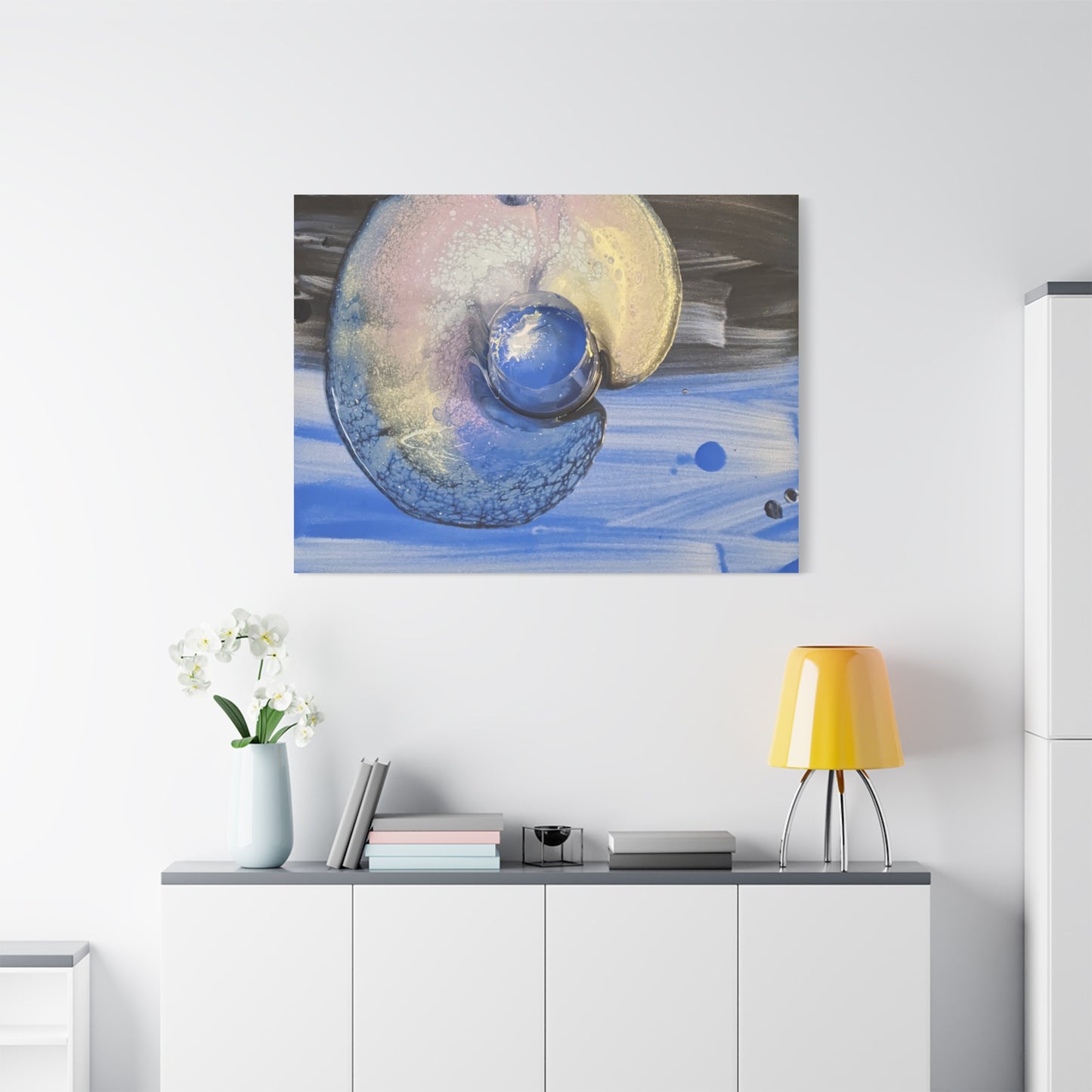 the nautilus - Abstract Blue Spiral Matte Canvas Art - Nautical Coastal Wall Decor