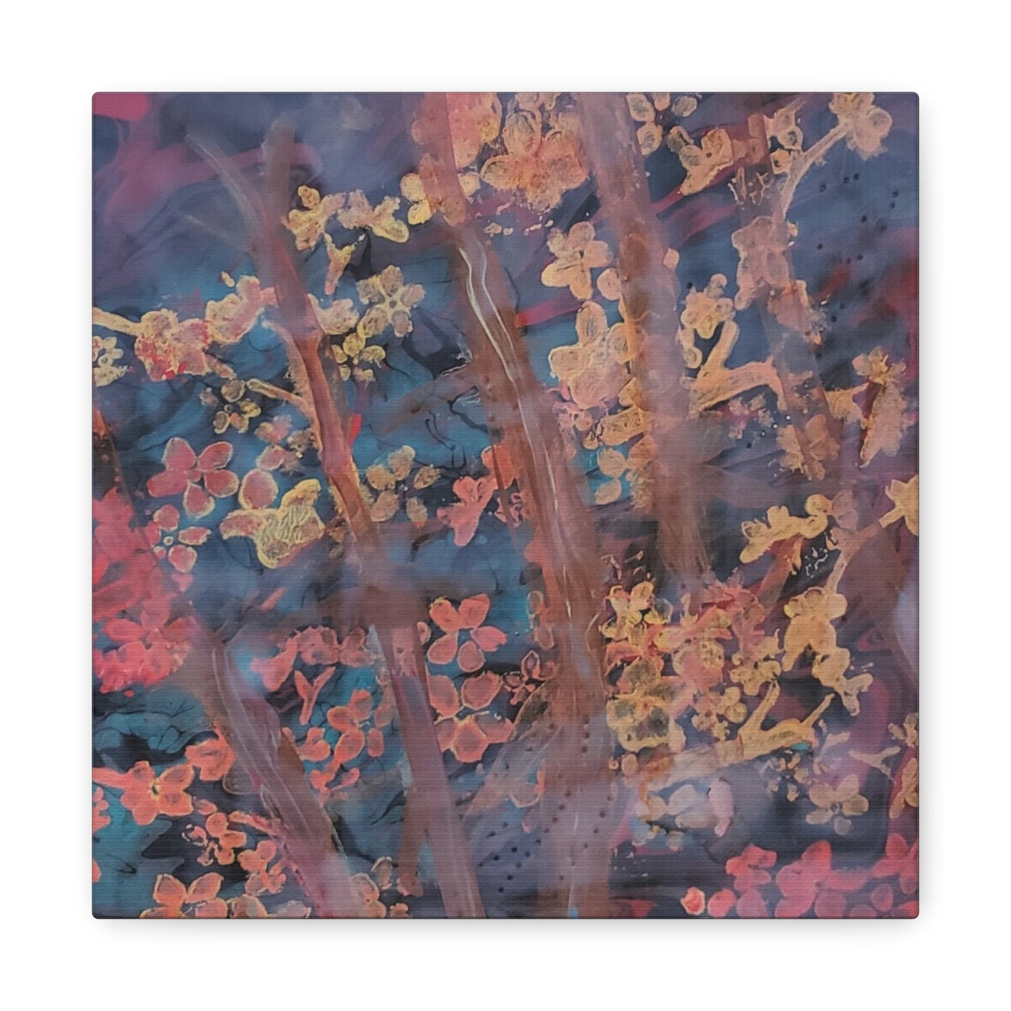 Abstract Floral Canvas Print — Moody Pink & Blue Stretched Wall Art