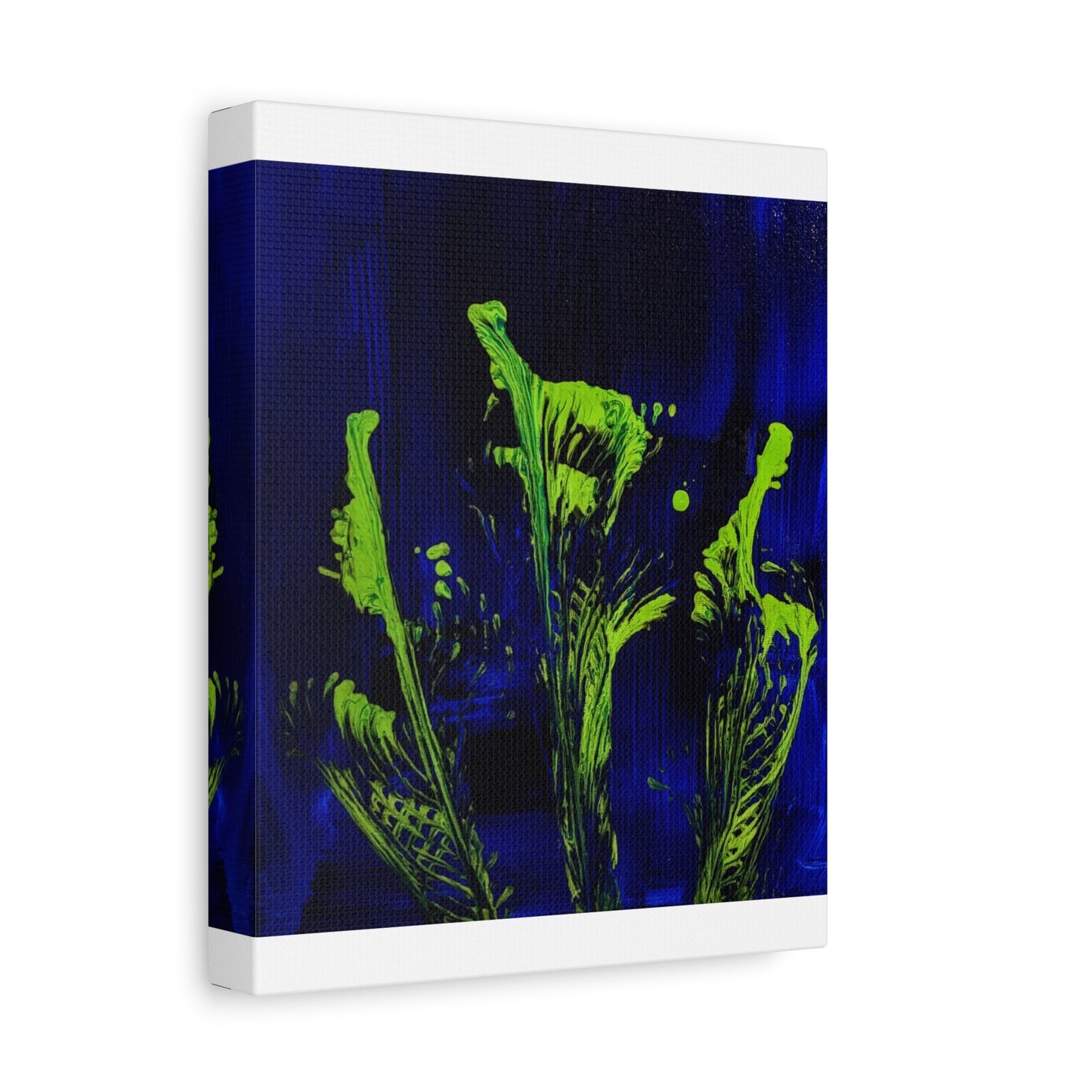 calla_lillies_pt.2 - Neon Floral Abstract Canvas Print — Blue & Lime Stretched Wall Art