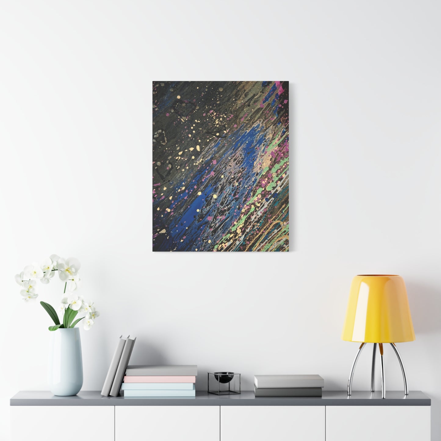 Abstract Splatter Matte Canvas Print — Colorful Fluid Art Wall Decor, Stretched 1.25"
