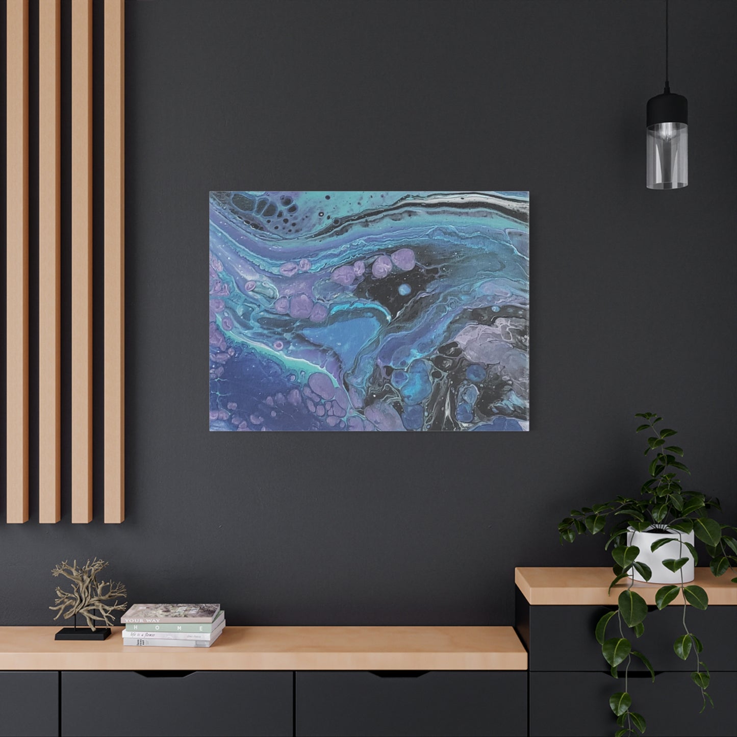 Abstract Ocean Wave Matte Canvas Print — Blue & Purple Fluid Art, Stretched 1.25"