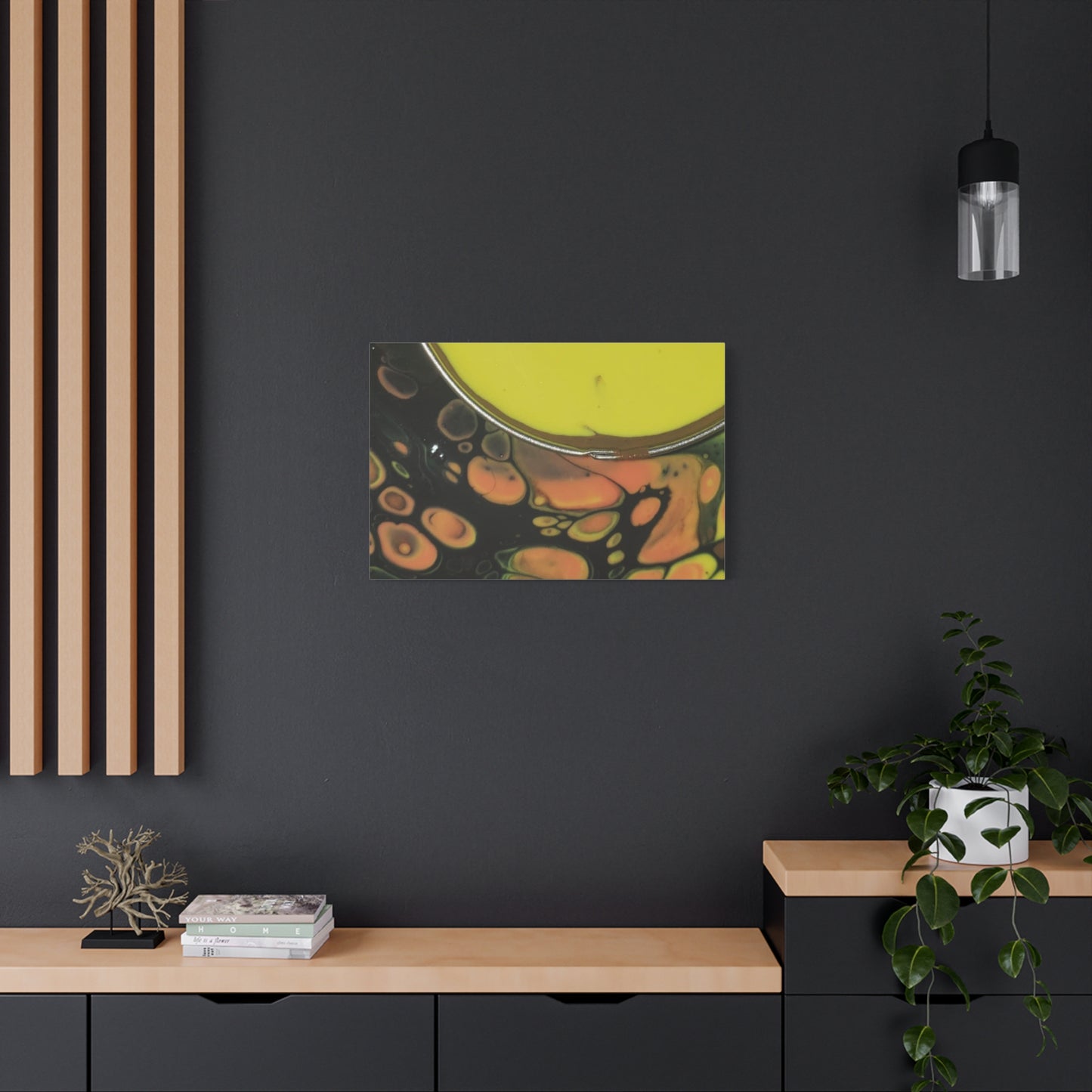Abstract Fluid Art Canvas Print — Yellow & Black Cell Pour